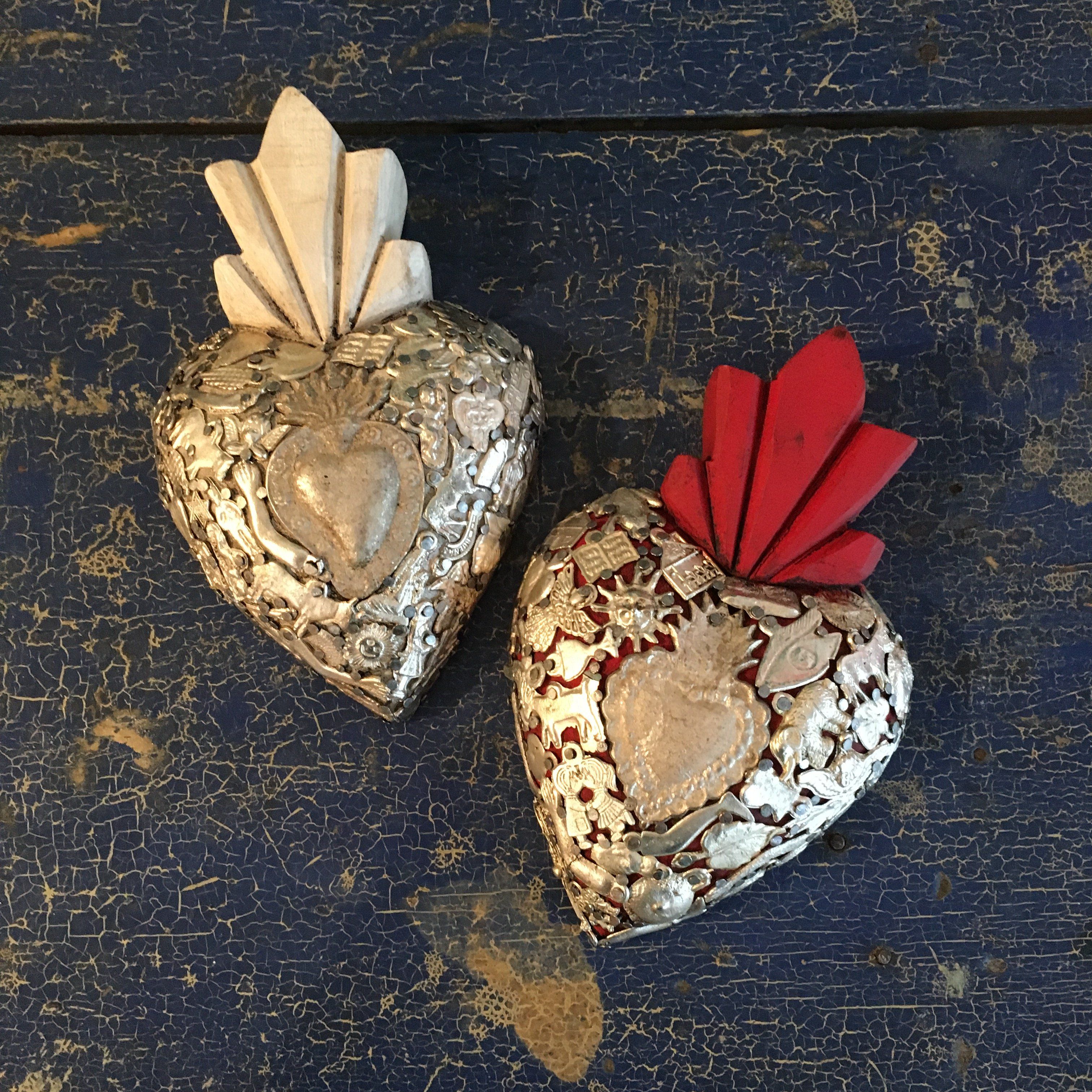 Mexican Milagro-Covered Hearts religious Zinnia Folk Arts   