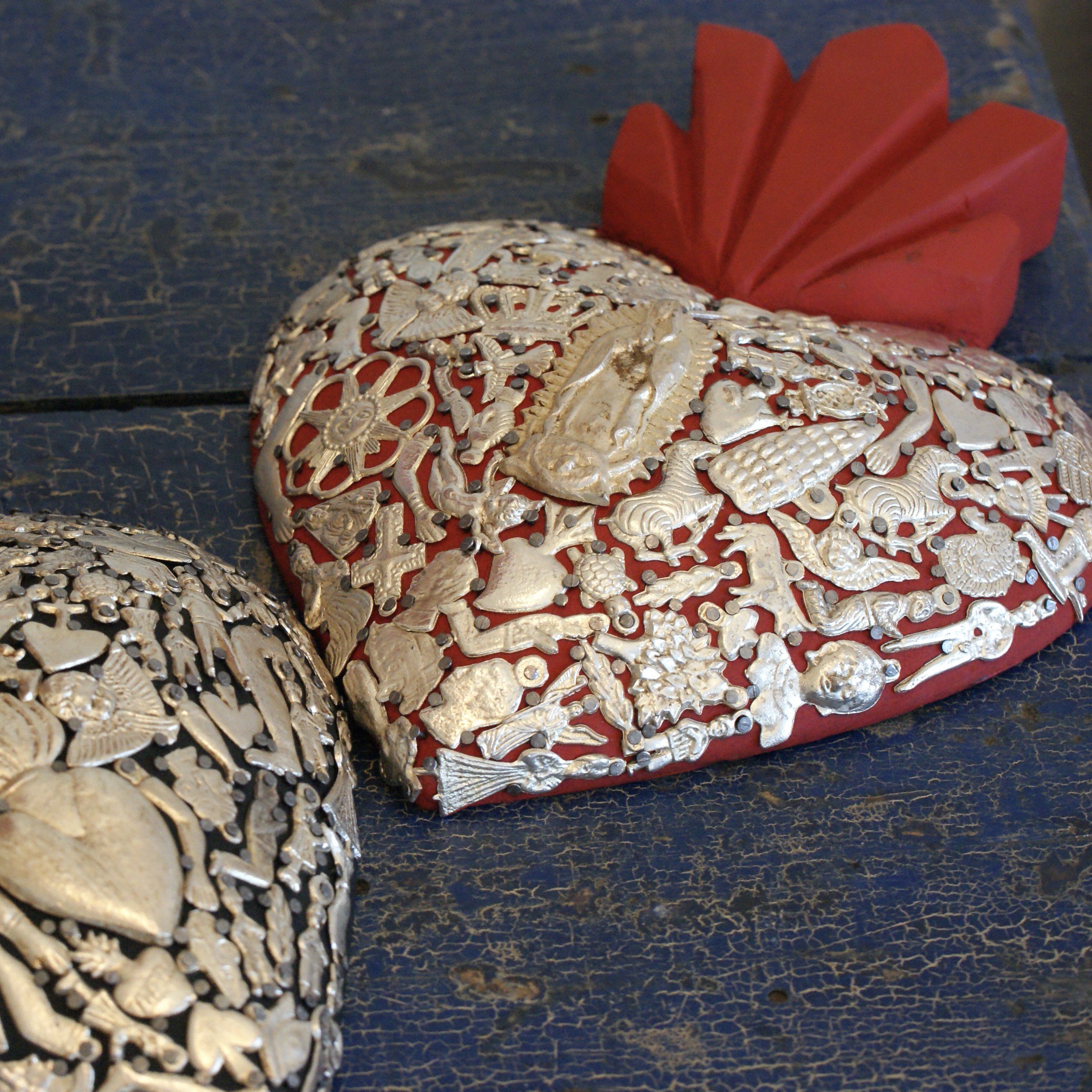 Mexican Milagro-Covered Hearts religious Zinnia Folk Arts   