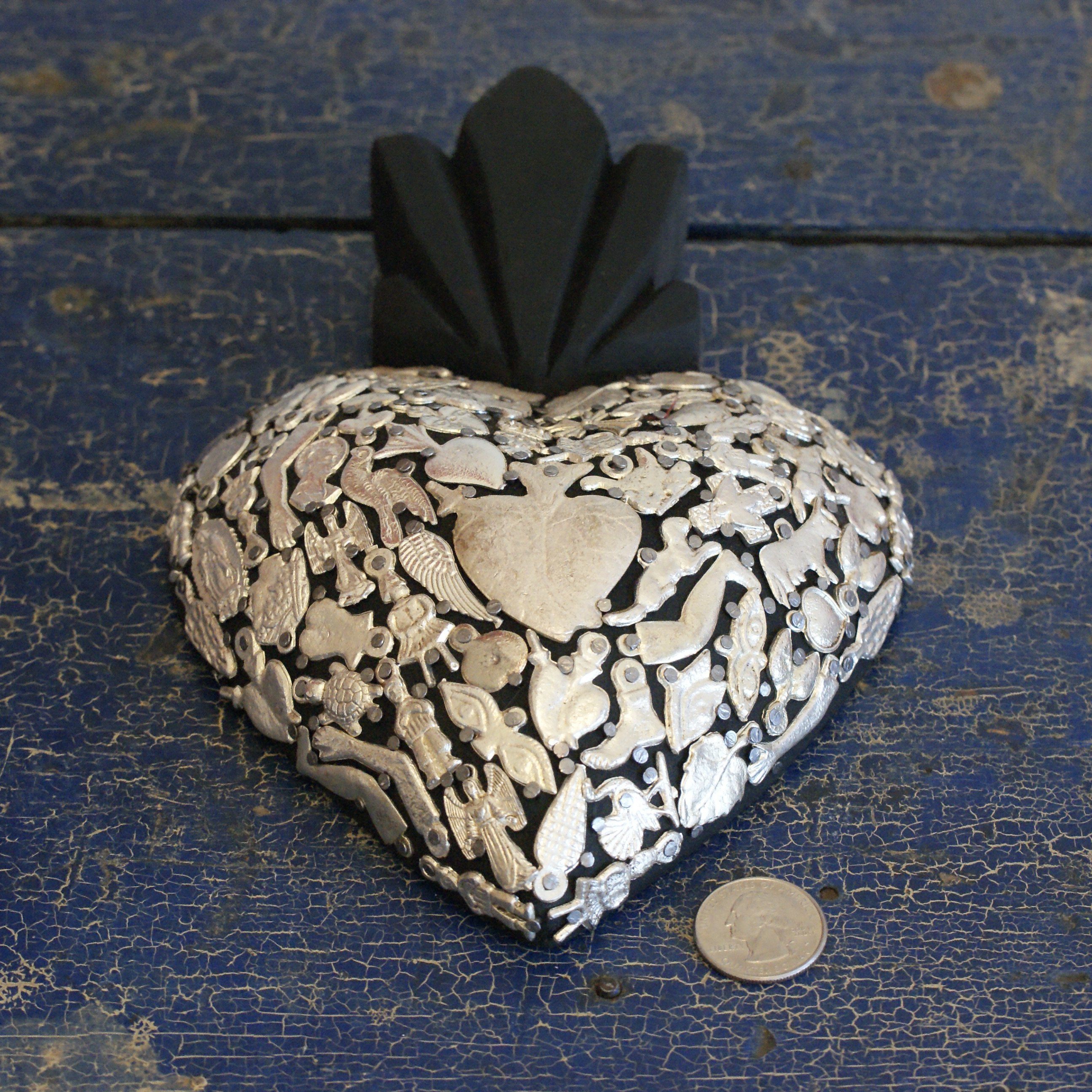 Mexican Milagro-Covered Hearts religious Zinnia Folk Arts   