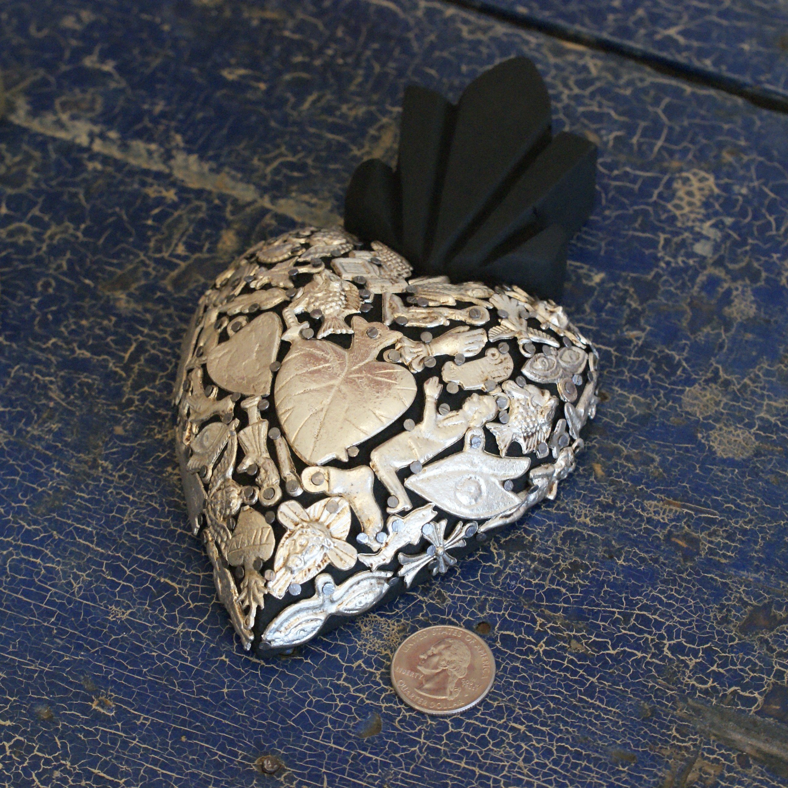 Mexican Milagro-Covered Hearts religious Zinnia Folk Arts   