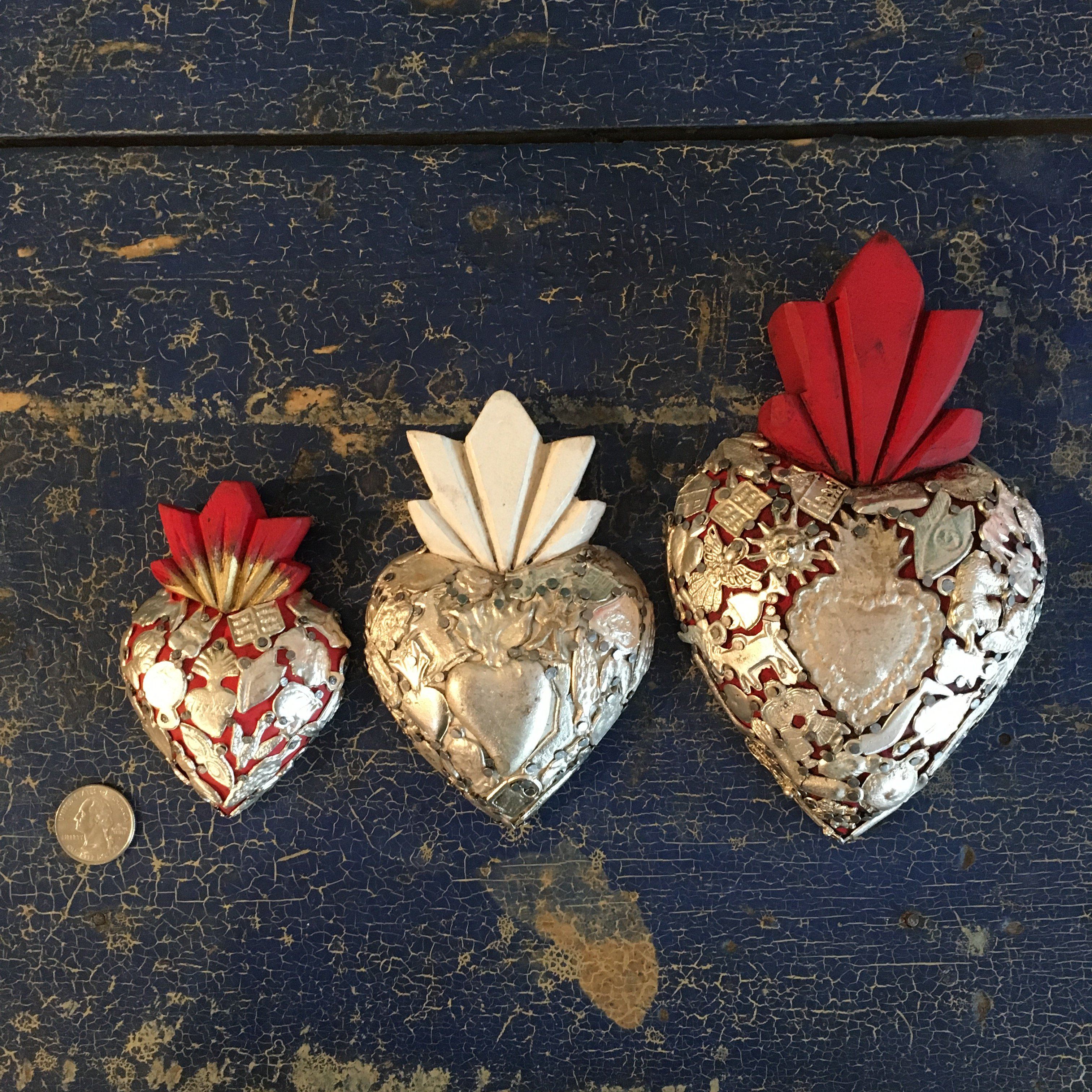 Mexican Milagro-Covered Hearts religious Zinnia Folk Arts   