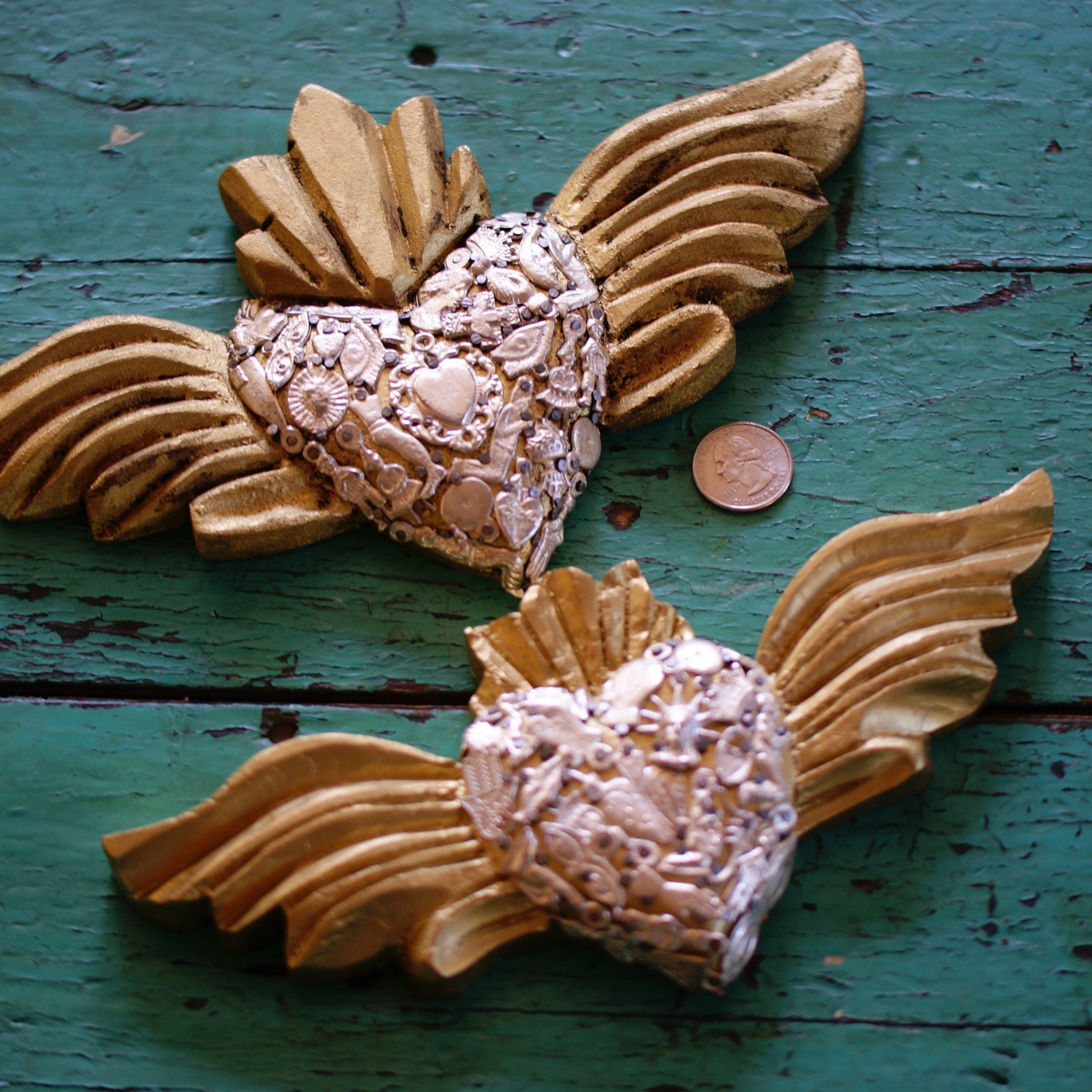 Mexican Milagro-Covered Hearts religious Zinnia Folk Arts   