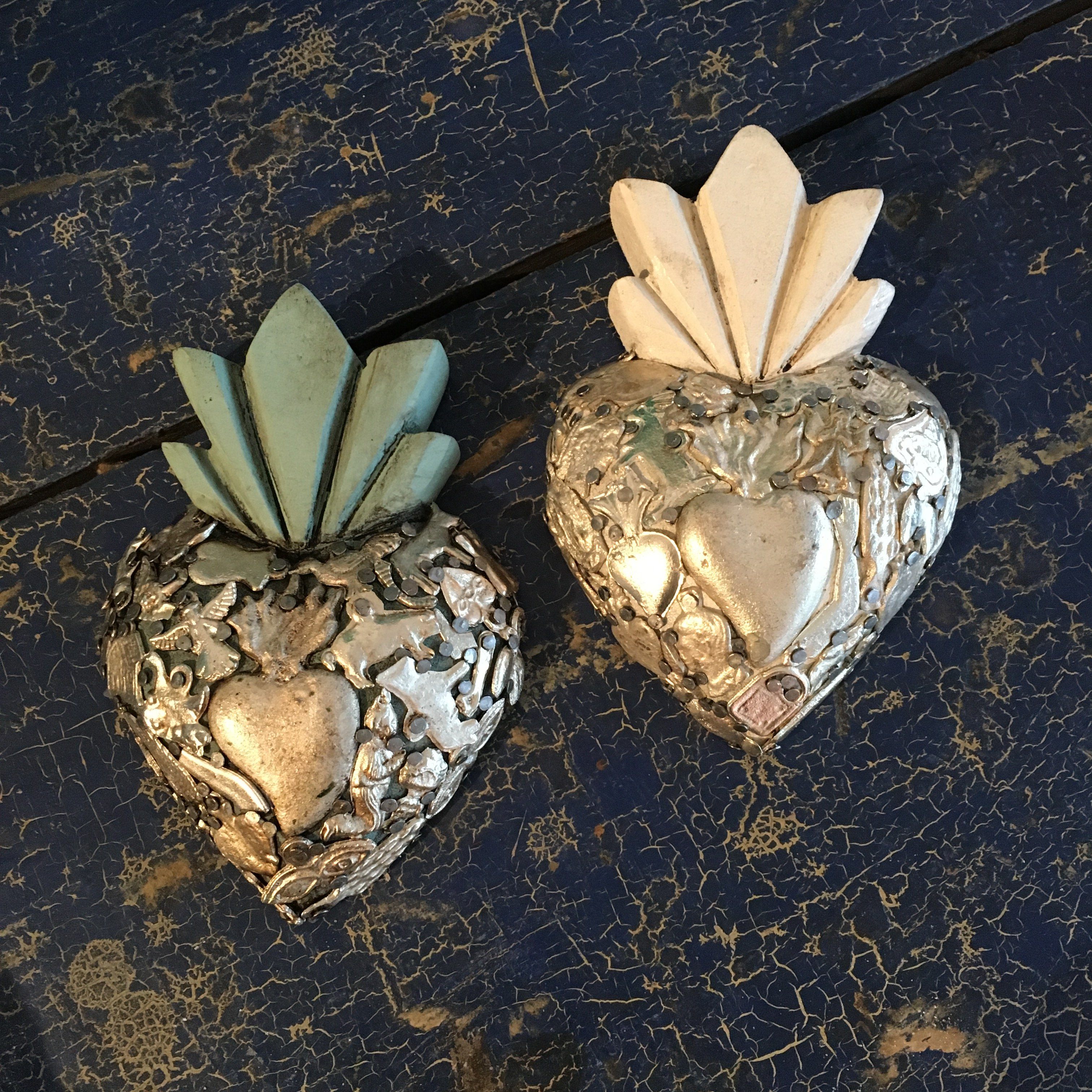 Mexican Milagro-Covered Hearts religious Zinnia Folk Arts   