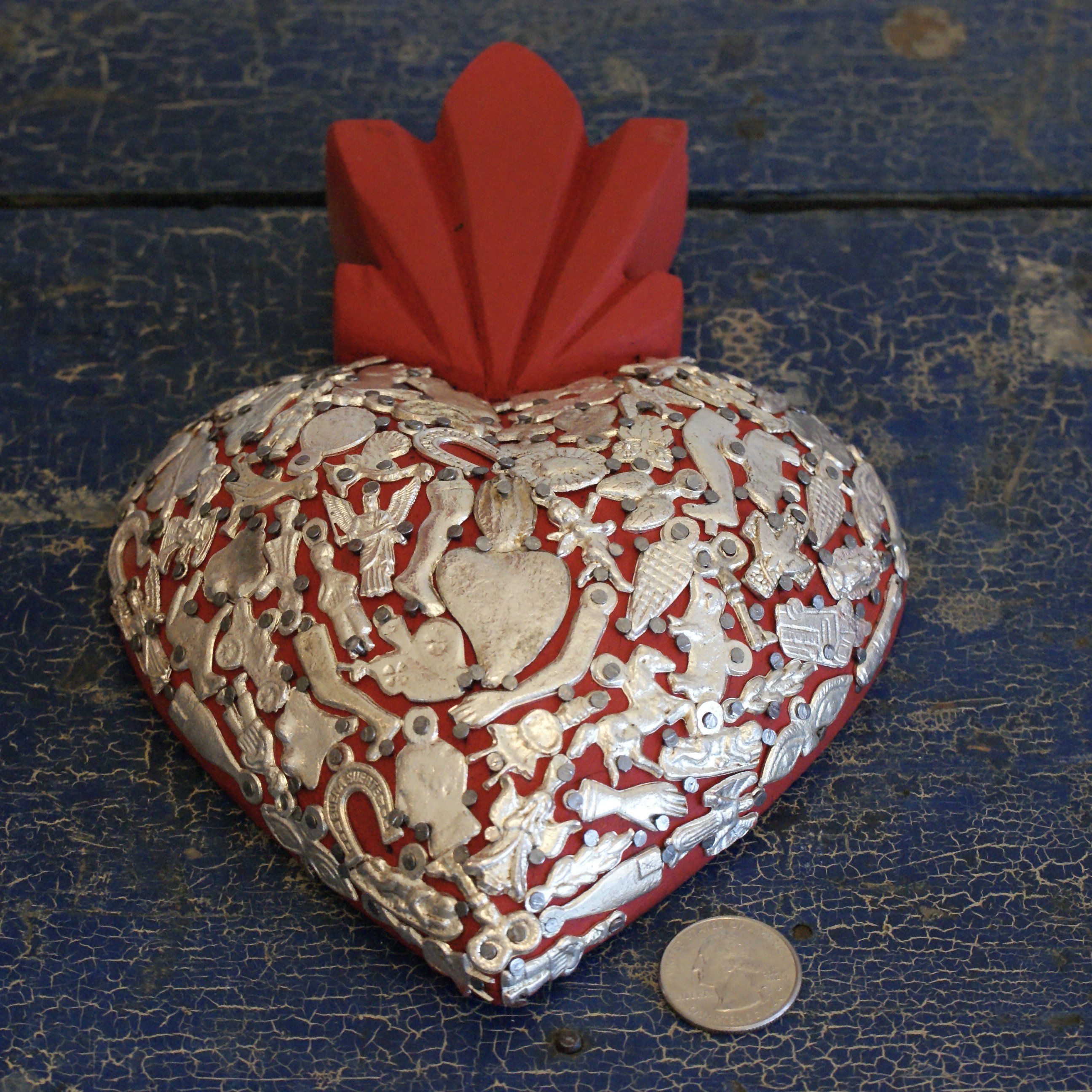 Mexican Milagro-Covered Hearts religious Zinnia Folk Arts   