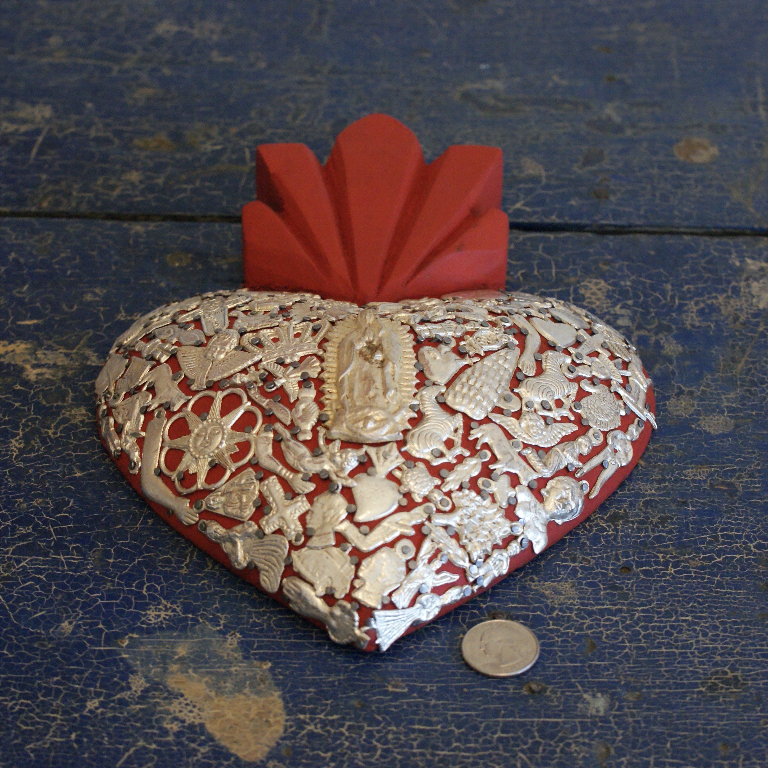 Mexican Milagro-Covered Hearts religious Zinnia Folk Arts   