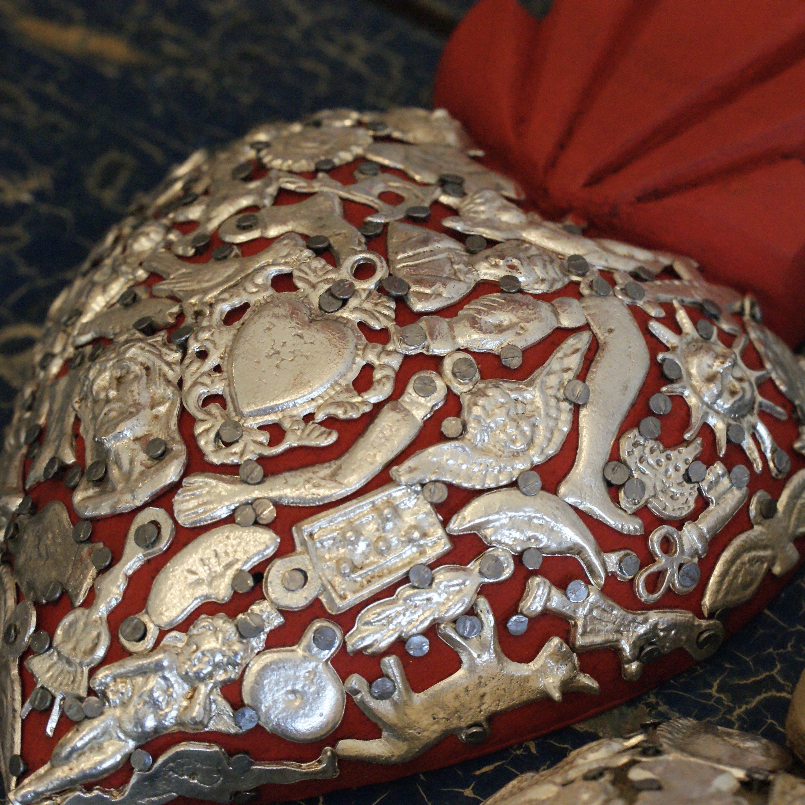 Mexican Milagro-Covered Hearts religious Zinnia Folk Arts   