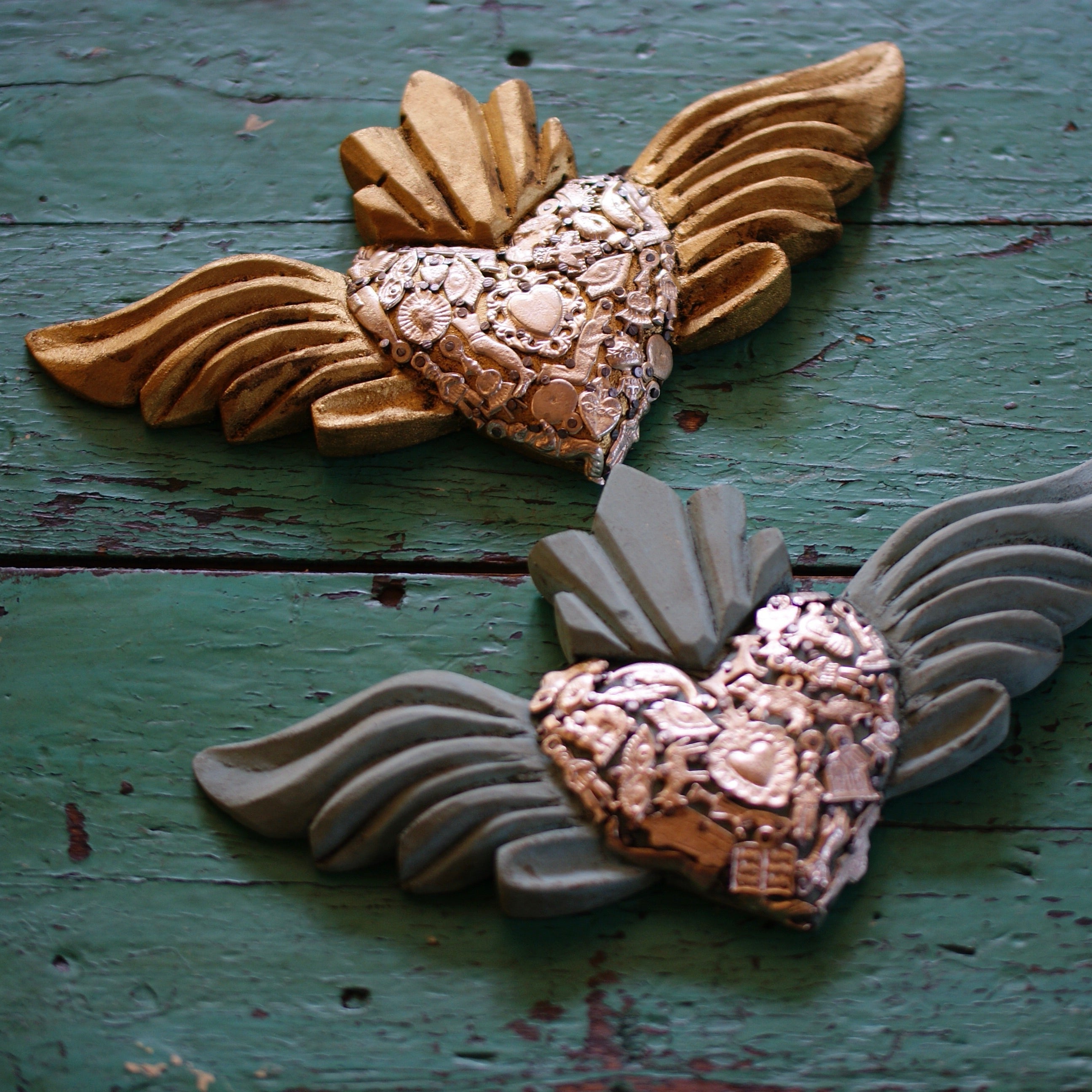 Mexican Milagro-Covered Hearts religious Zinnia Folk Arts   