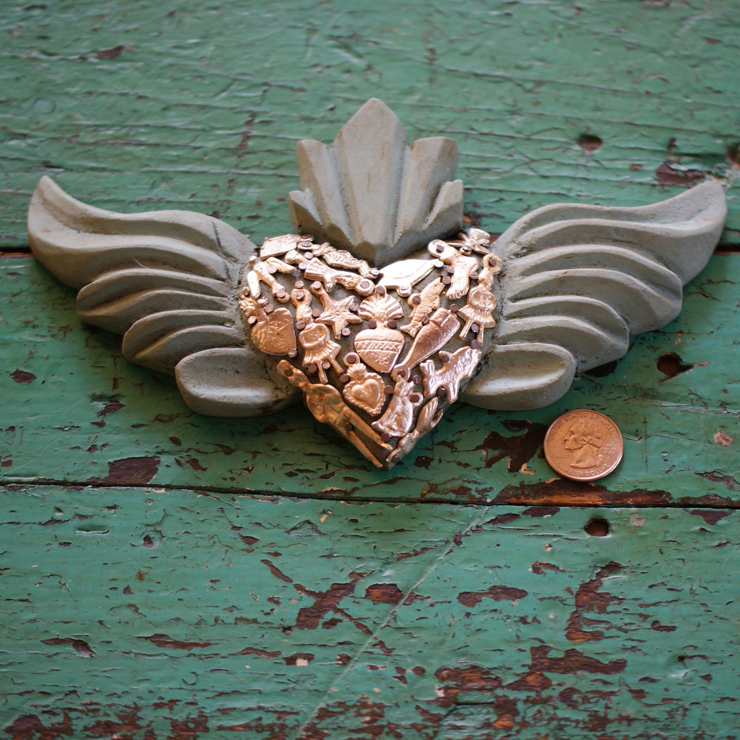 Mexican Milagro-Covered Hearts religious Zinnia Folk Arts   