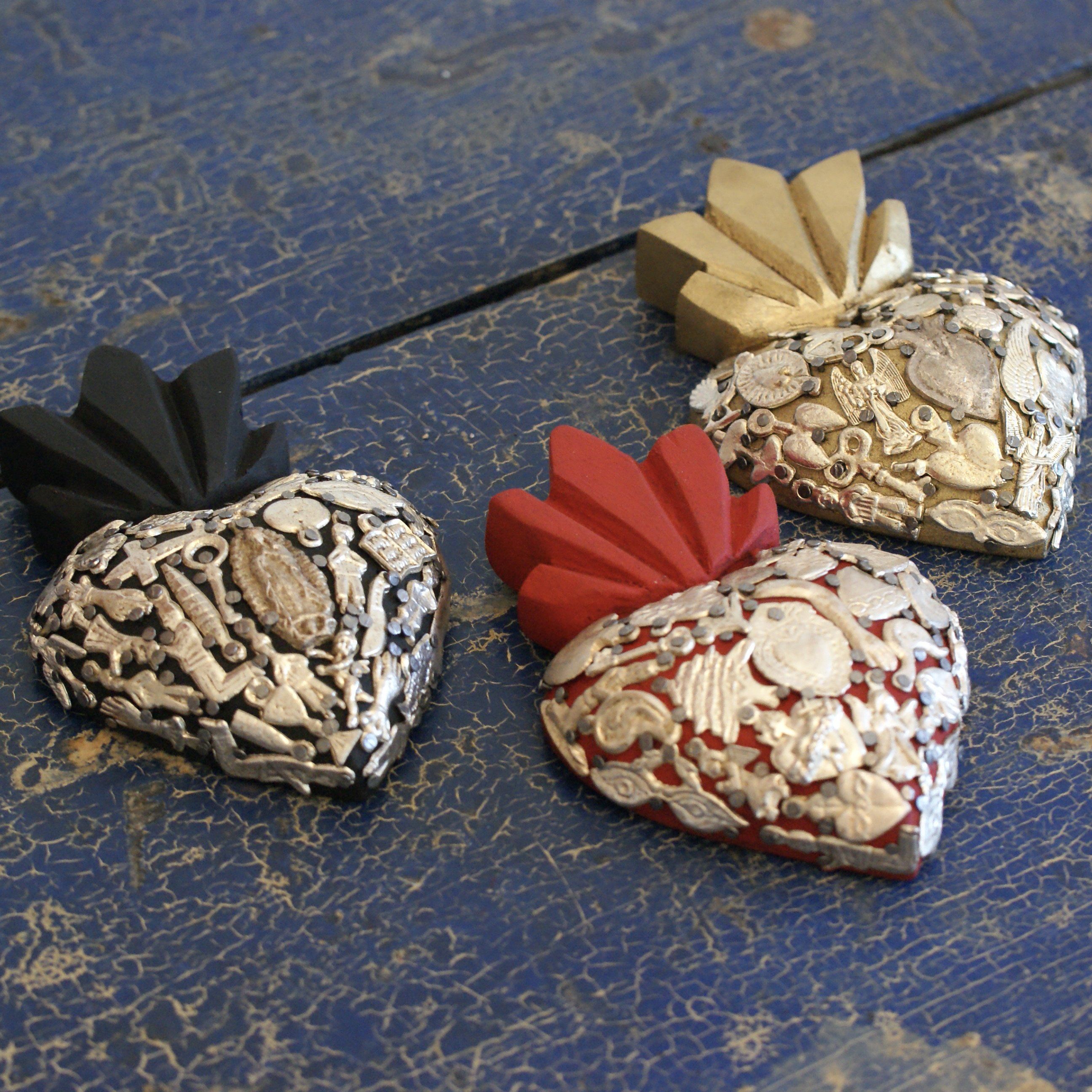 Mexican Milagro-Covered Hearts religious Zinnia Folk Arts   