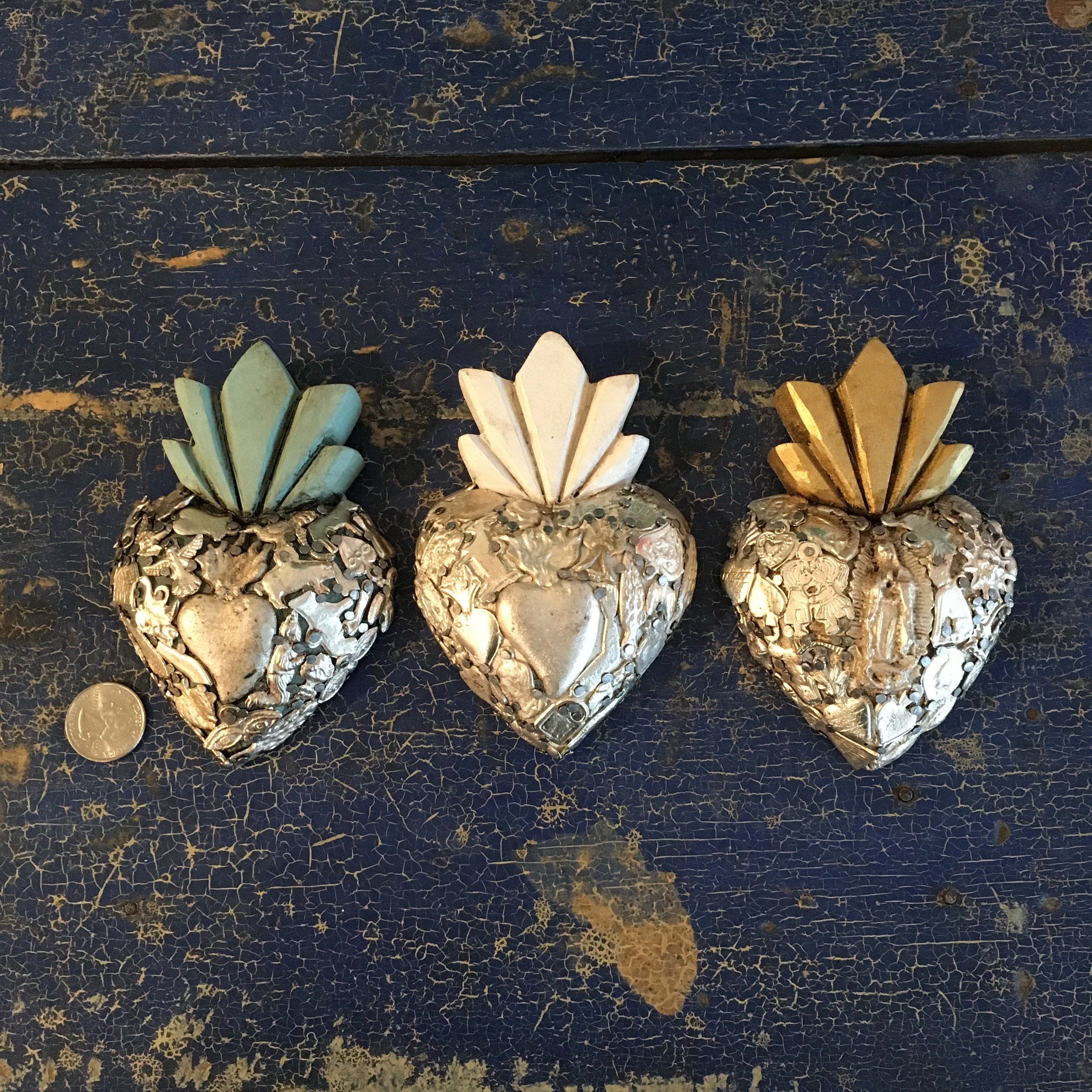 Mexican Milagro-Covered Hearts religious Zinnia Folk Arts   