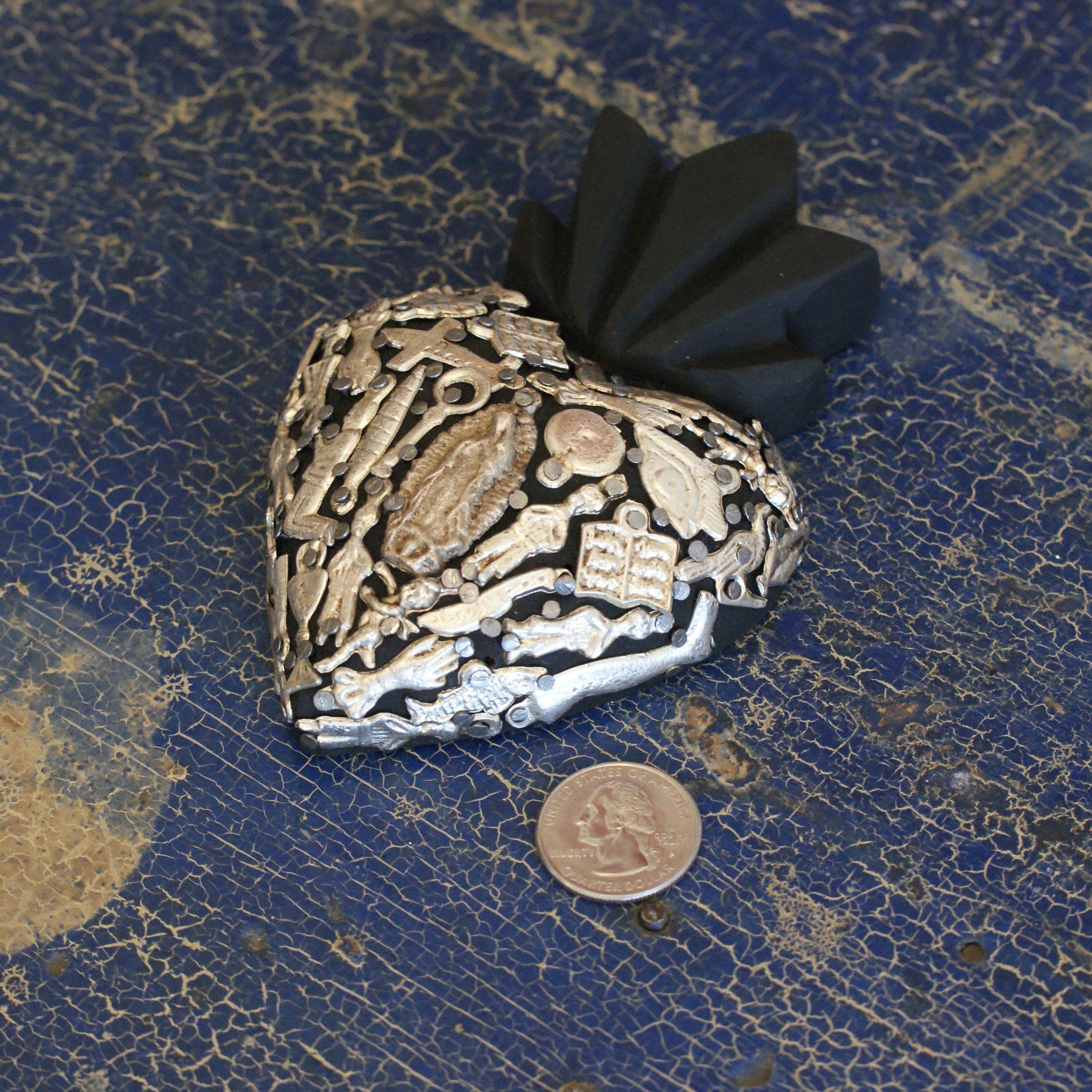 Mexican Milagro-Covered Hearts religious Zinnia Folk Arts   