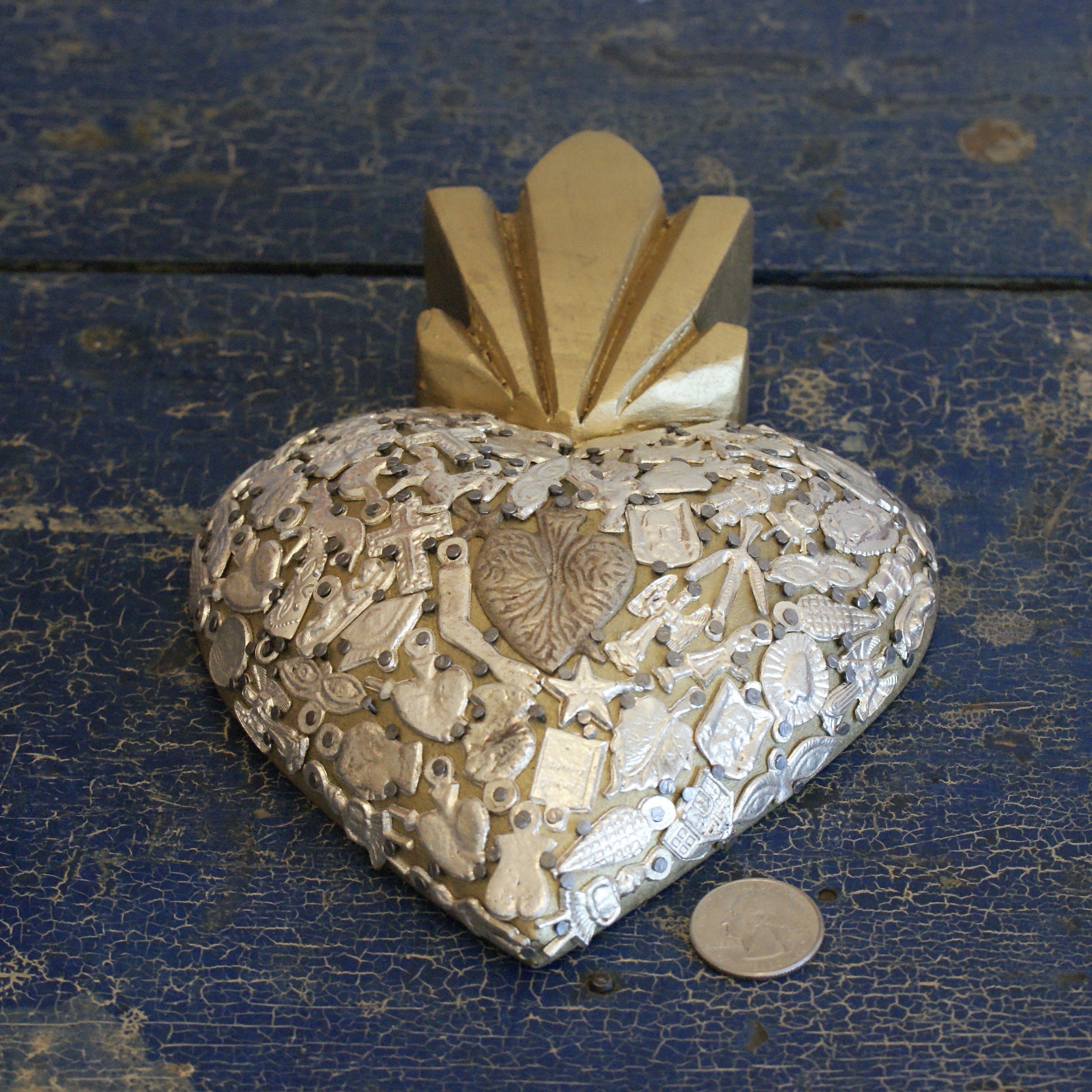 Mexican Milagro-Covered Hearts religious Zinnia Folk Arts   