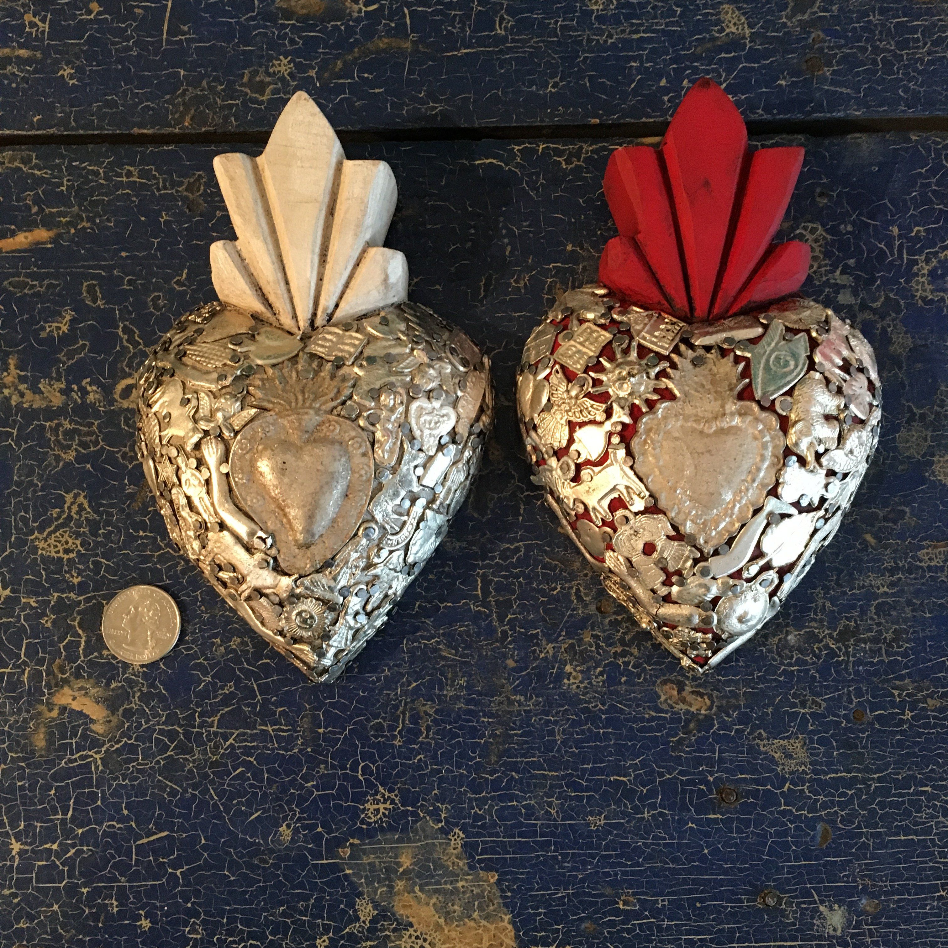 Mexican Milagro-Covered Hearts religious Zinnia Folk Arts Medium  