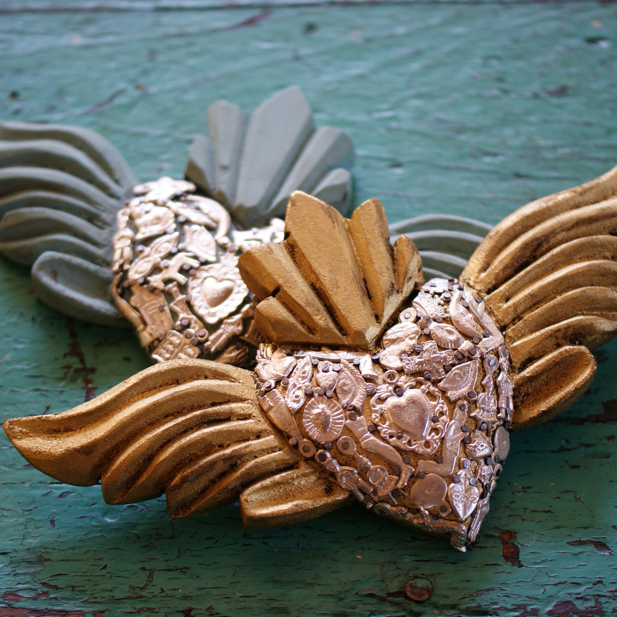 Mexican Milagro-Covered Hearts religious Zinnia Folk Arts