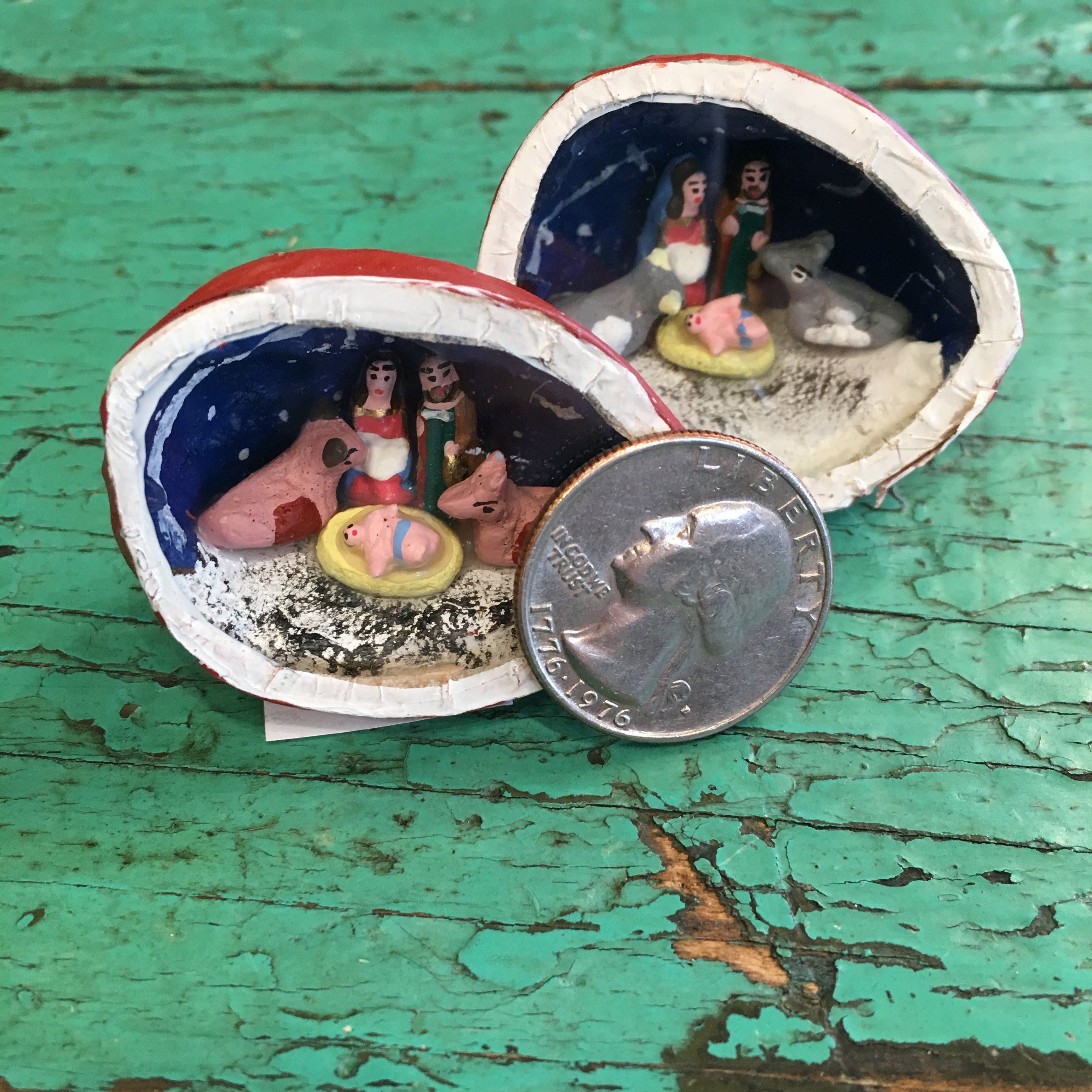 Mexican Nativity Scene in a Walnut Christmas Zinnia Folk Arts   