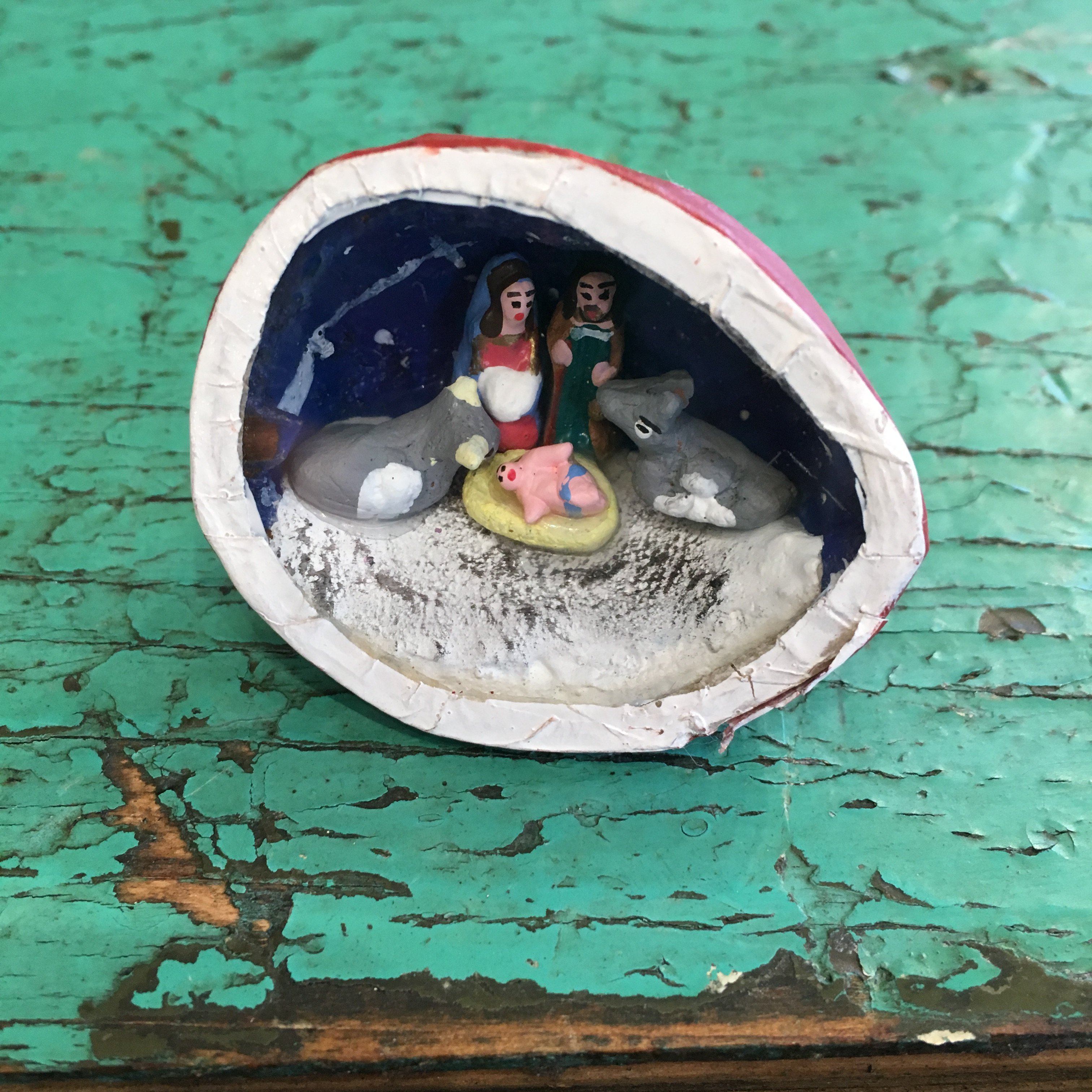 Mexican Nativity Scene in a Walnut Christmas Zinnia Folk Arts   