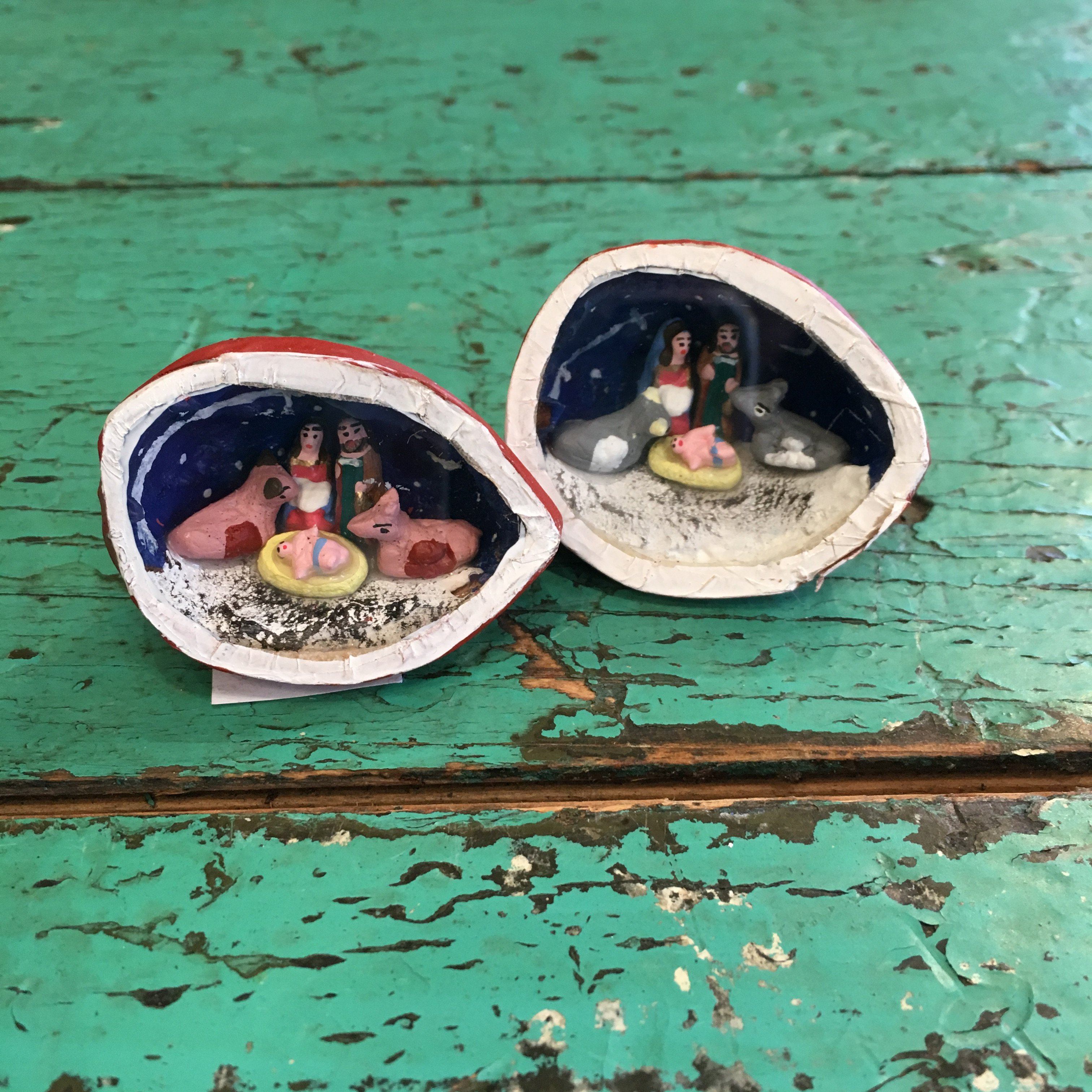 Mexican Nativity Scene in a Walnut Christmas Zinnia Folk Arts   