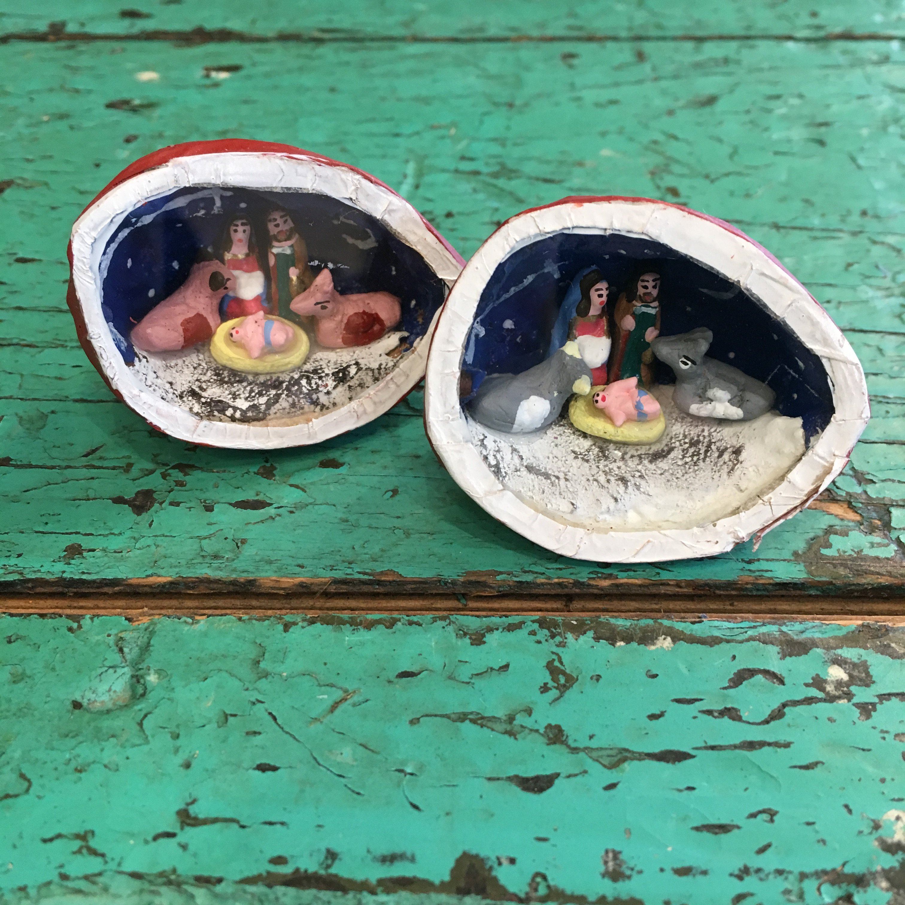 Mexican Nativity Scene in a Walnut Christmas Zinnia Folk Arts   