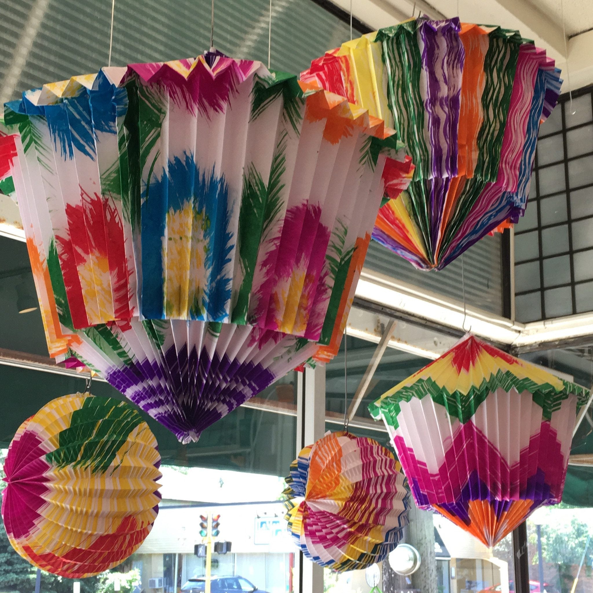 Mexican Paper Lanterns, Round or Lantern Shape Party Decor Zinnia Folk Arts Large Multi-Color Lantern Shape  