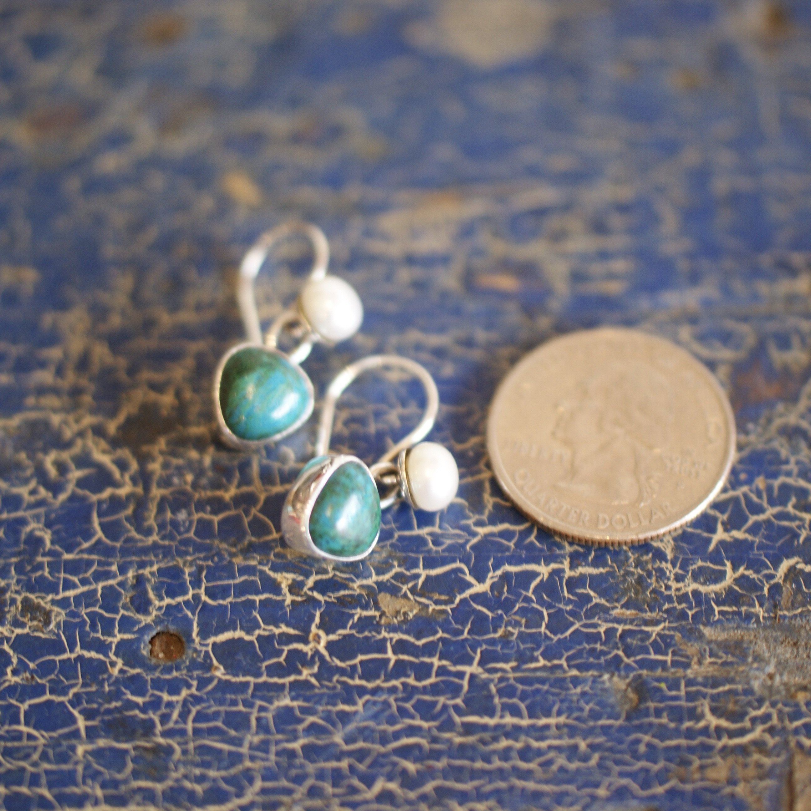 Mexican Small Stone, Pearl and Silver Earring earrings Zinnia Folk Arts   