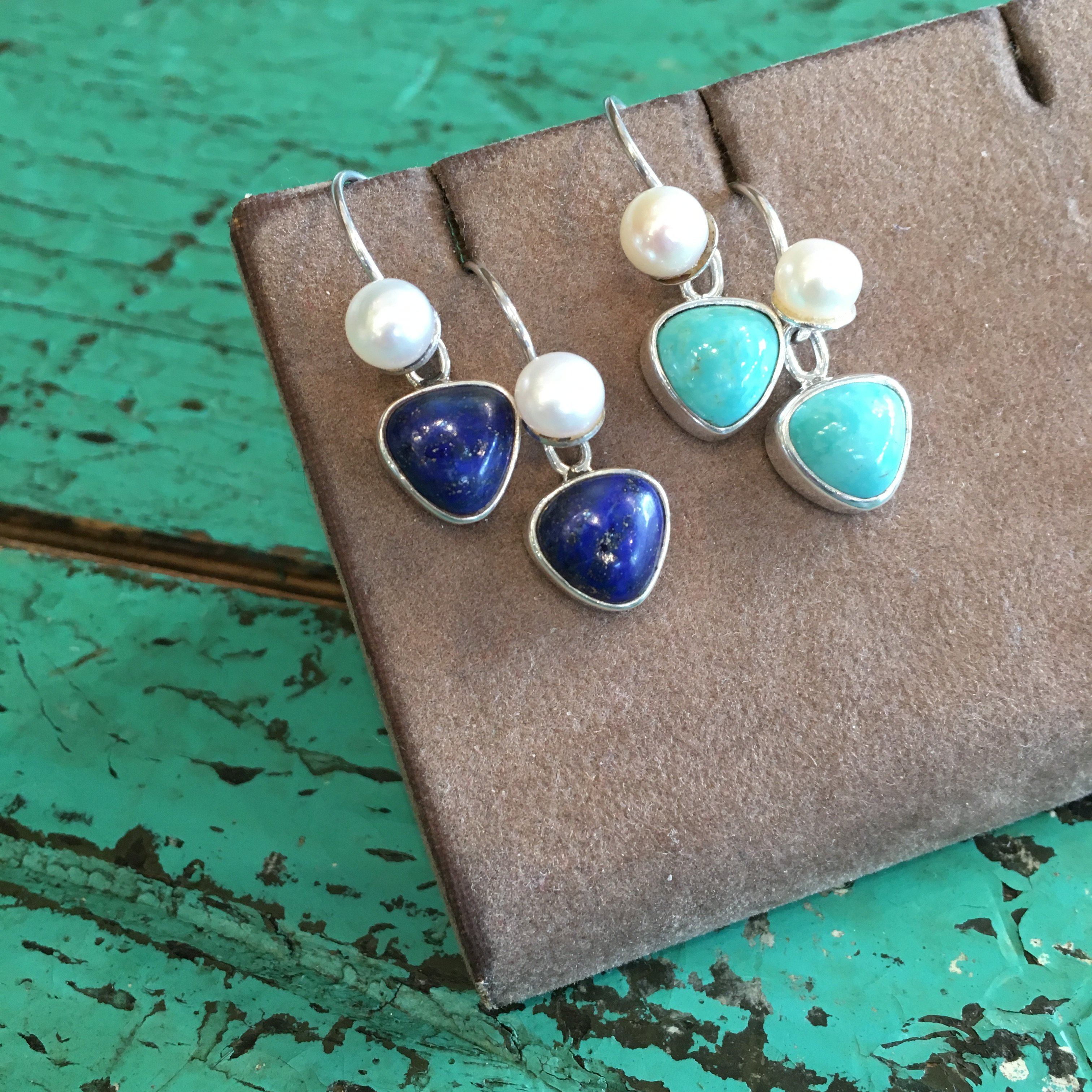 Mexican Small Stone, Pearl and Silver Earring earrings Zinnia Folk Arts   