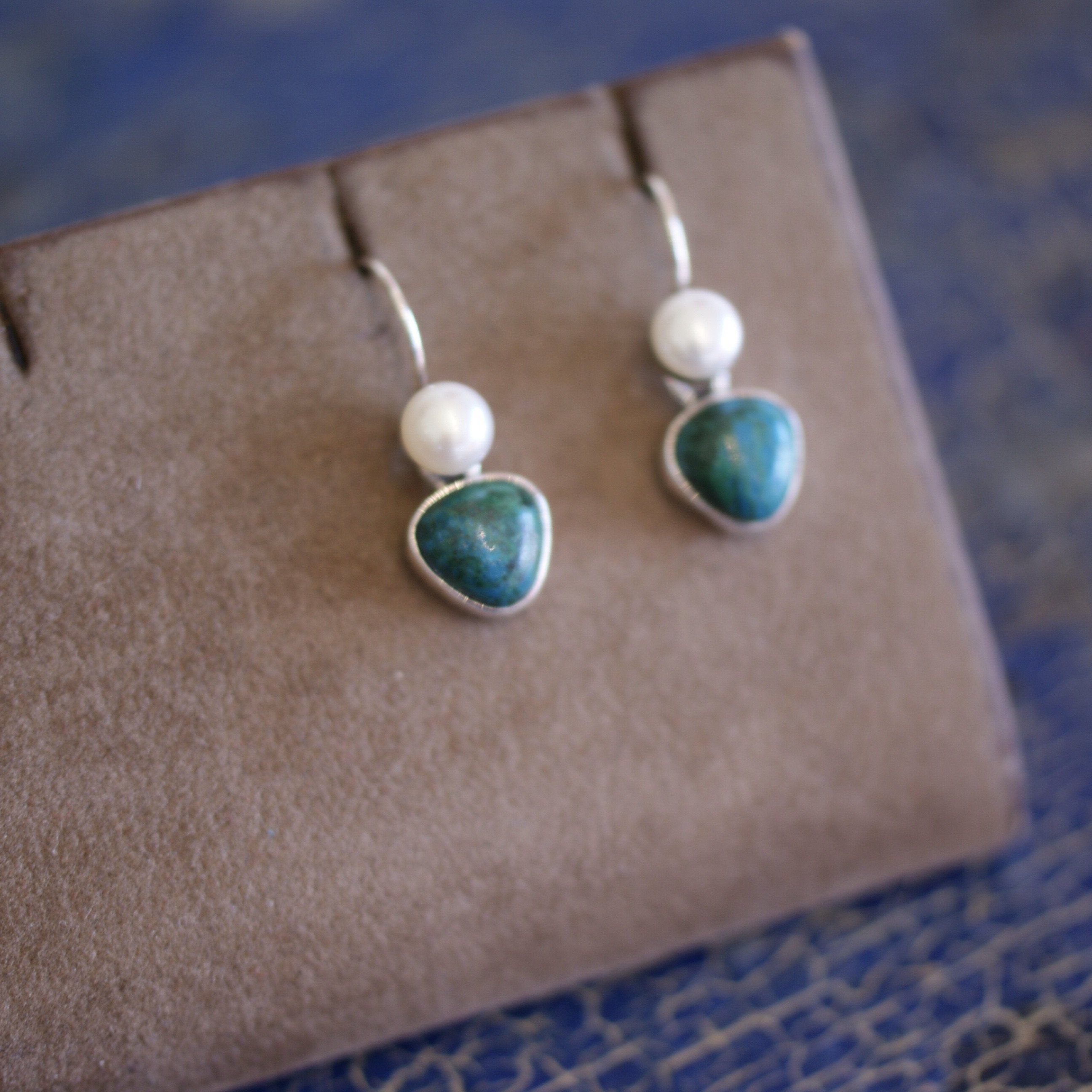 Mexican Small Stone, Pearl and Silver Earring earrings Zinnia Folk Arts   