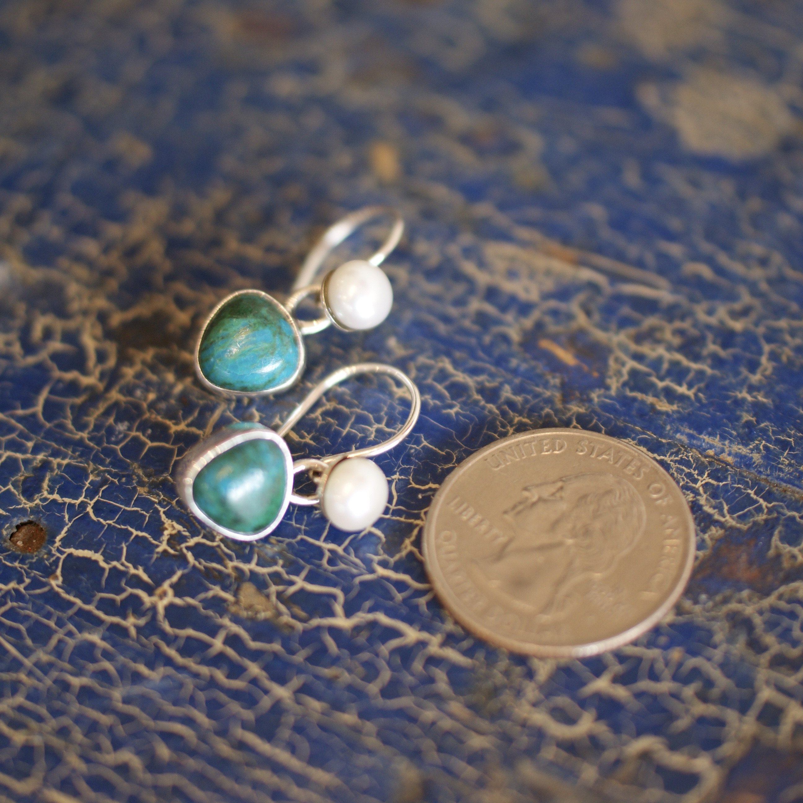 Mexican Small Stone, Pearl and Silver Earring earrings Zinnia Folk Arts   