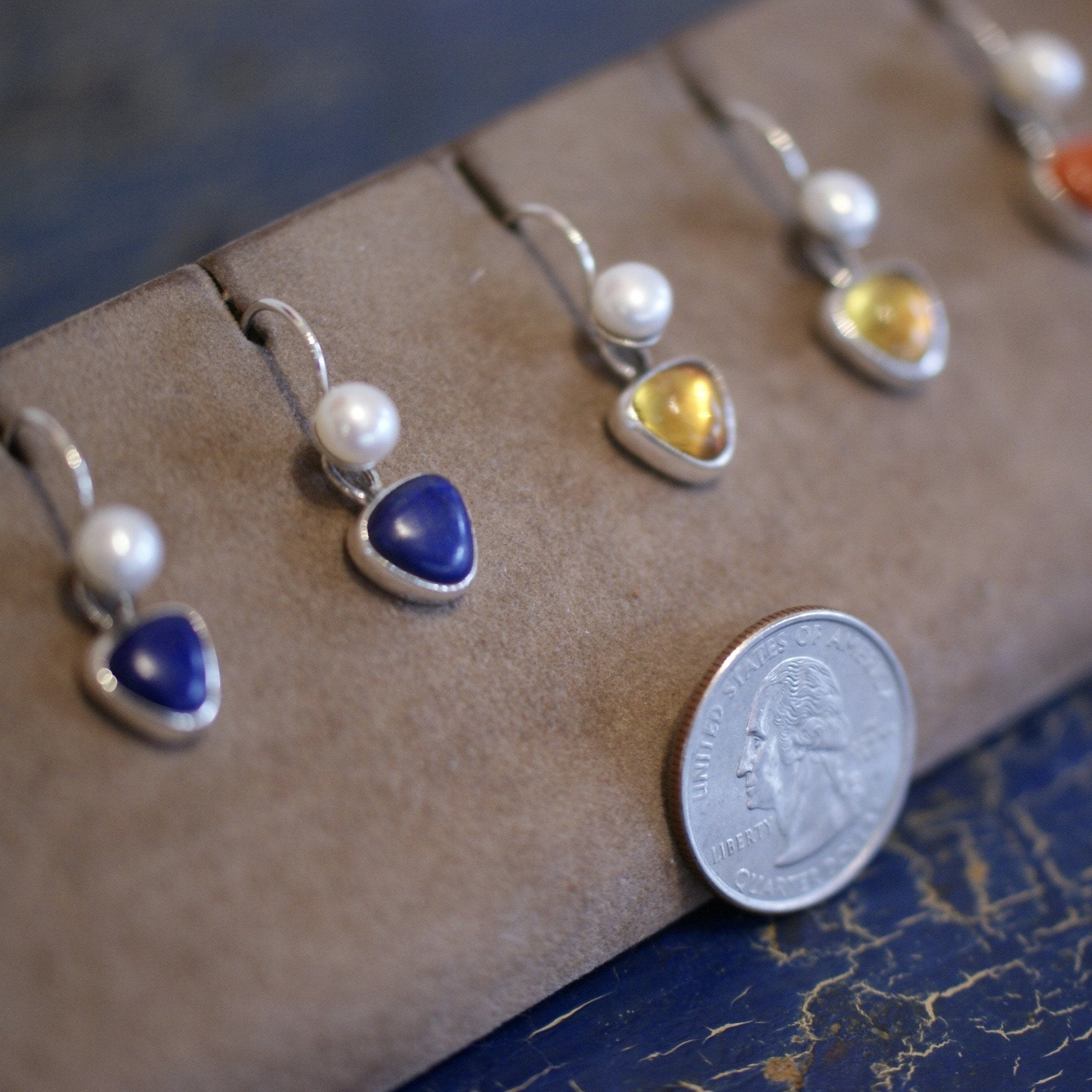 Mexican Small Stone, Pearl and Silver Earring earrings Zinnia Folk Arts   