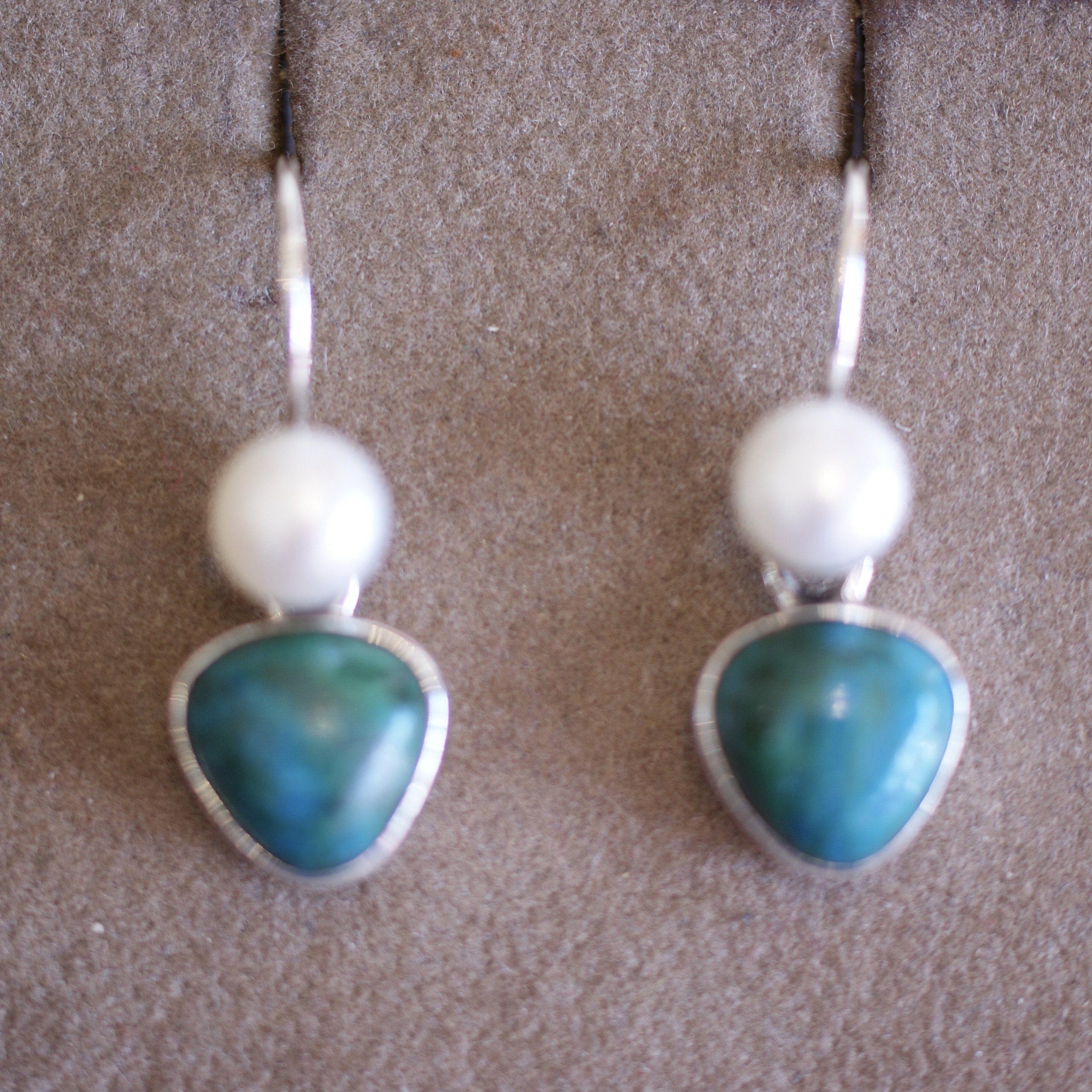 Mexican Small Stone, Pearl and Silver Earring earrings Zinnia Folk Arts   