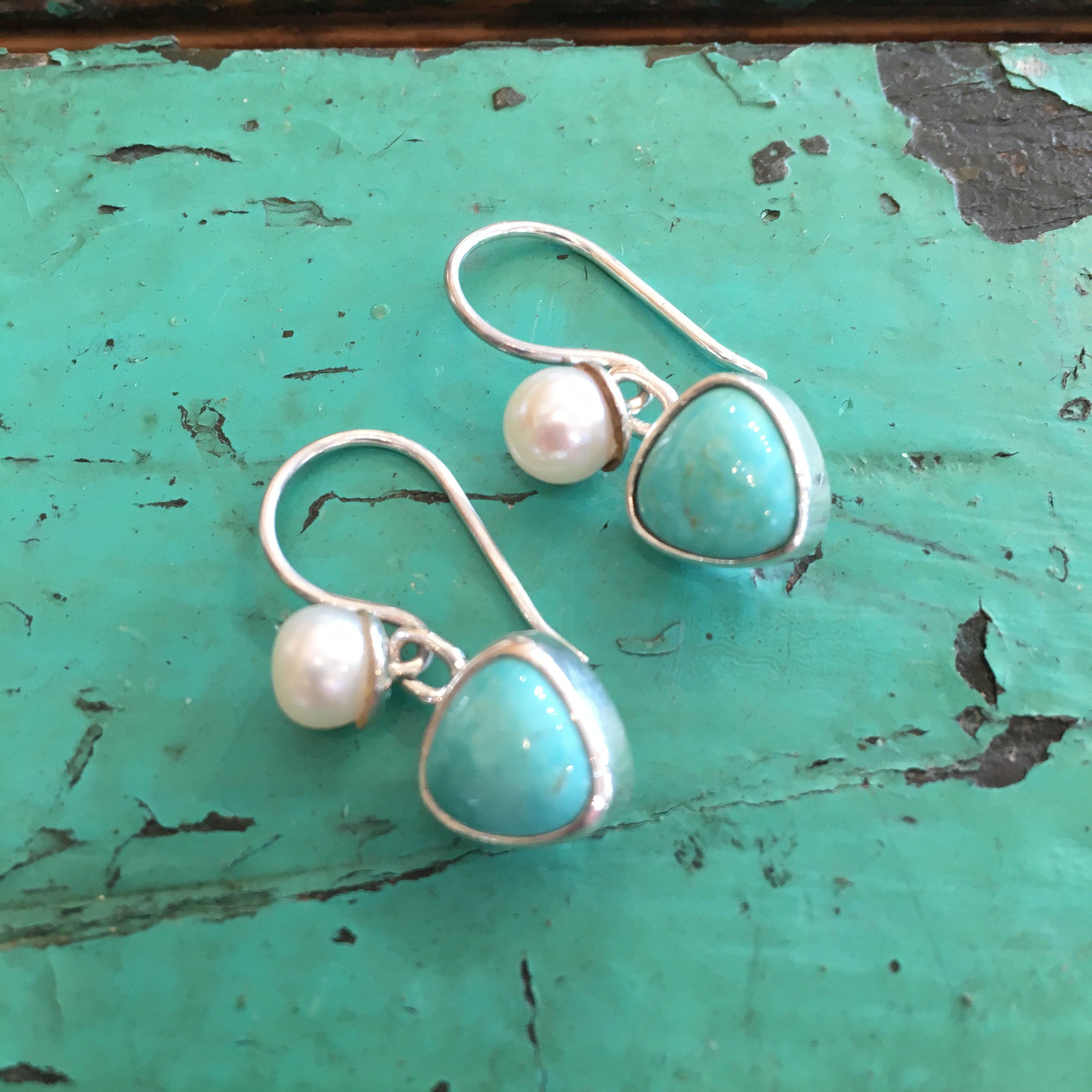 Mexican Small Stone, Pearl and Silver Earring earrings Zinnia Folk Arts   