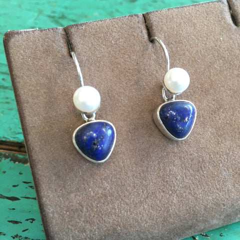 Mexican Small Stone, Pearl and Silver Earring earrings Zinnia Folk Arts Lapiz  