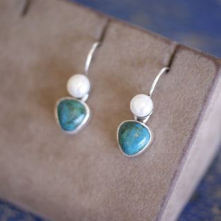 Mexican Small Stone, Pearl and Silver Earring earrings Zinnia Folk Arts Malachite  