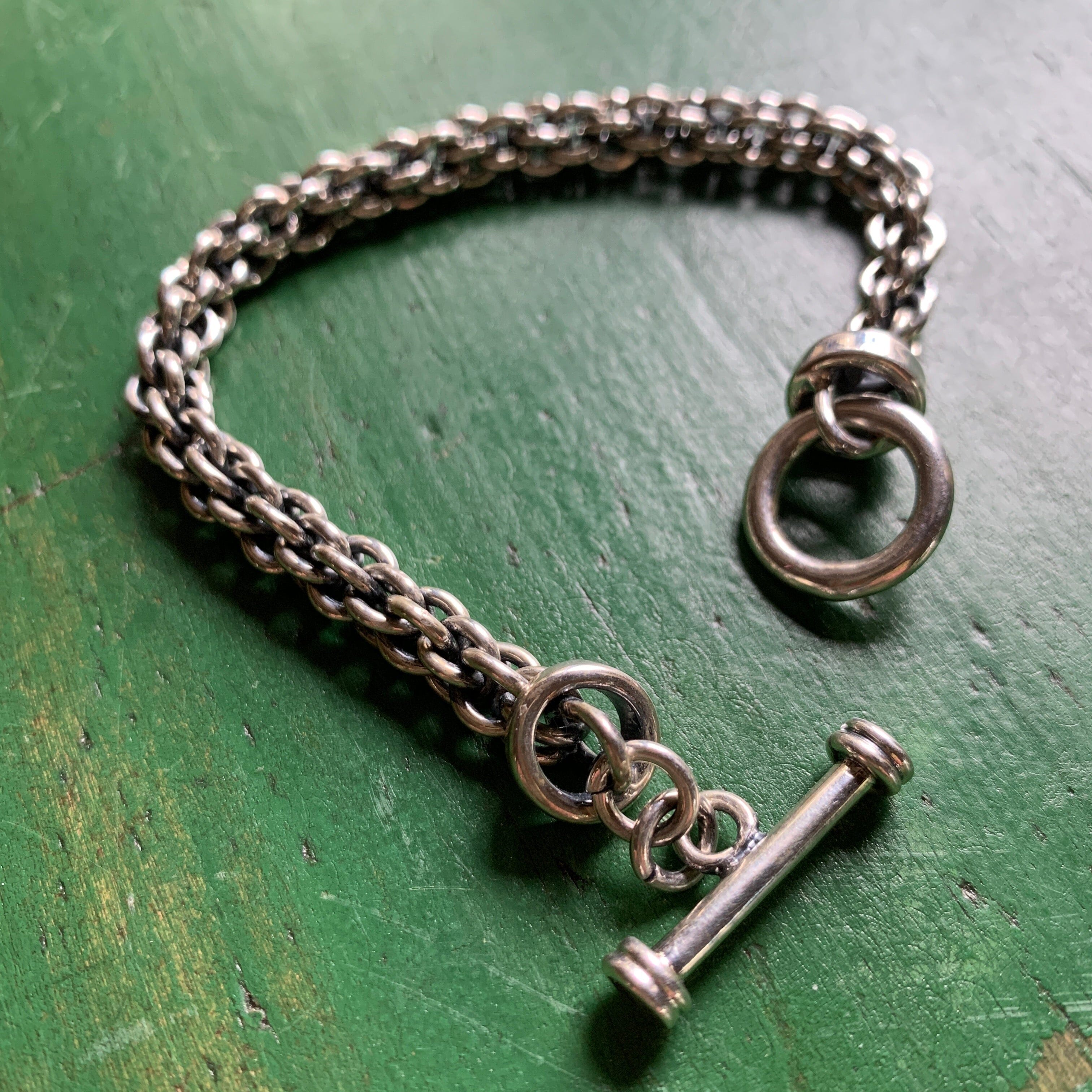 Mexican Sterling Silver Chain Bracelet with Toggle Closure Jewelry Zinnia Folk Arts   