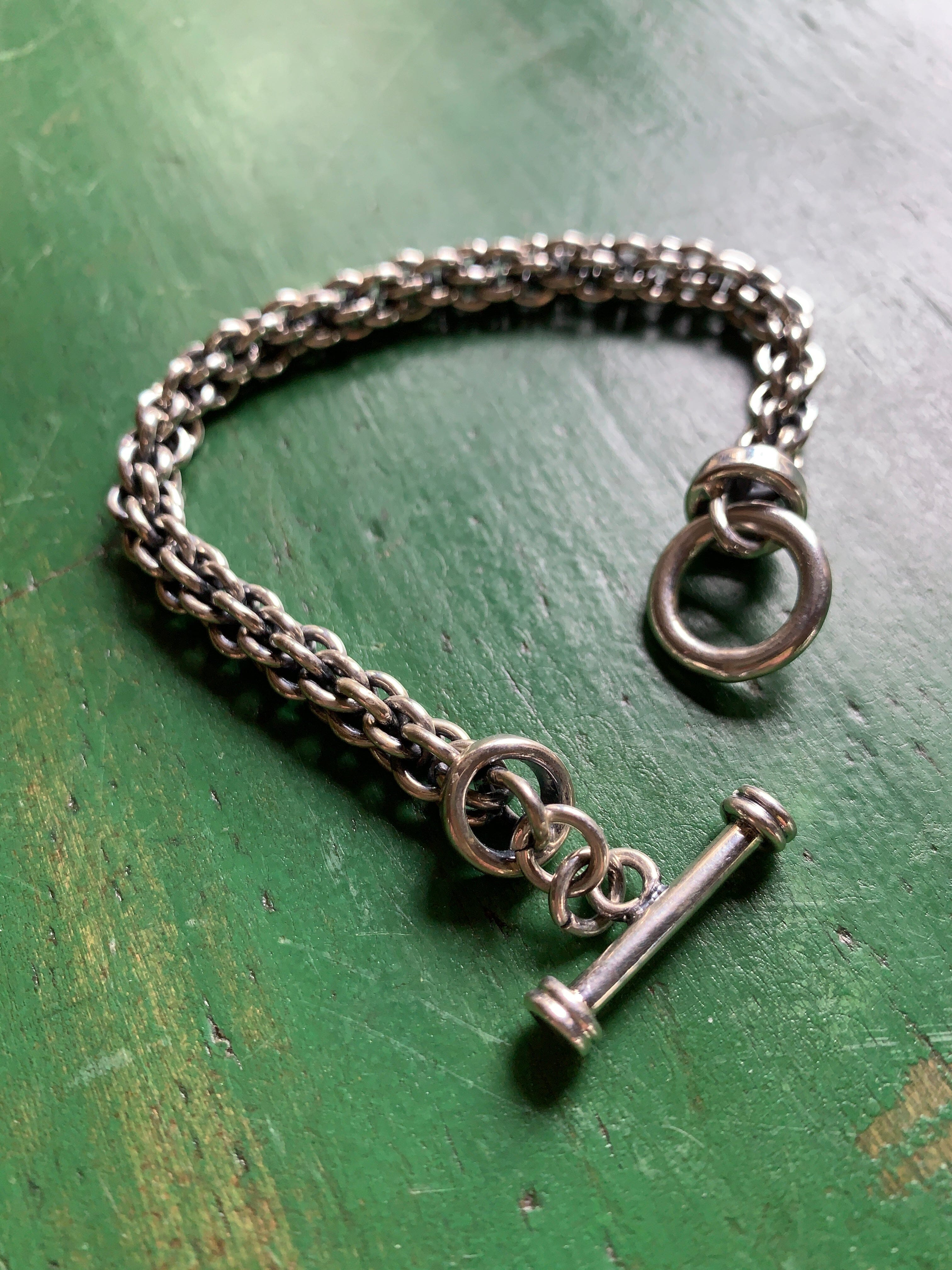 Mexican Sterling Silver Chain Bracelet with Toggle Closure Jewelry Zinnia Folk Arts   