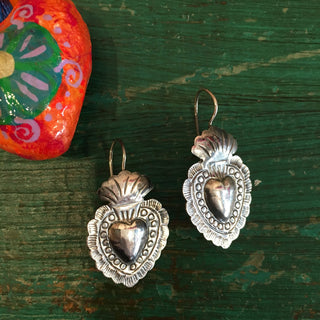 Mexican Sterling Silver Sacred Heart Earrings on French Wires earrings Victor's   