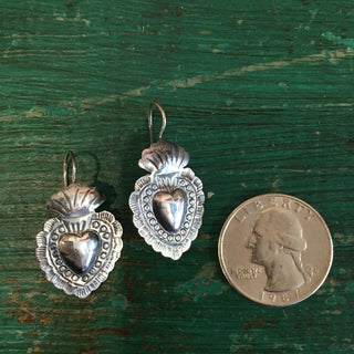 Mexican Sterling Silver Sacred Heart Earrings on French Wires earrings Victor's   