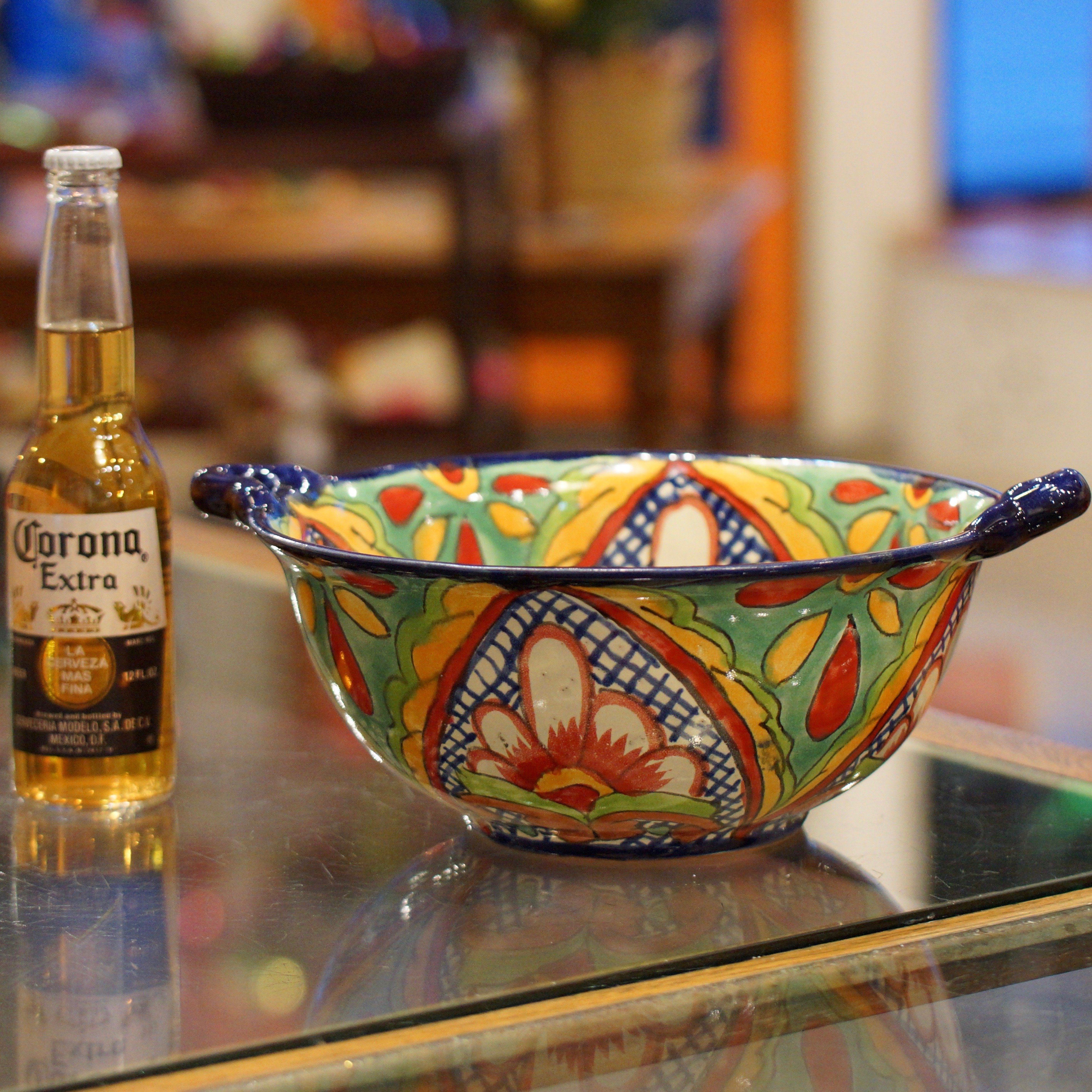 Mexican Talavera Cazuela Bowls with Handles, 12", Ready to Ship Ceramics Zinnia Folk Arts   