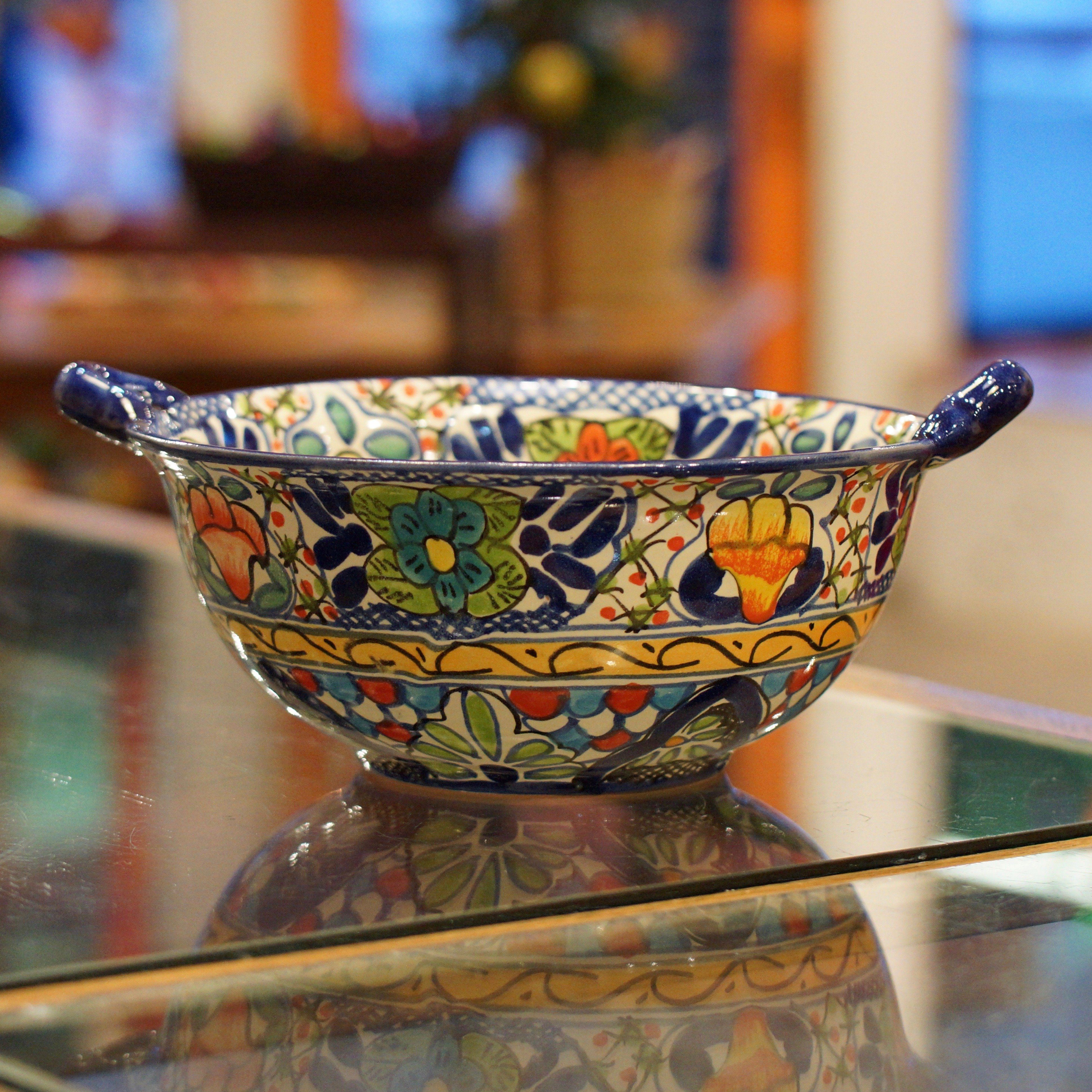 Mexican Talavera Cazuela Bowls with Handles, 12", Ready to Ship Ceramics Zinnia Folk Arts   