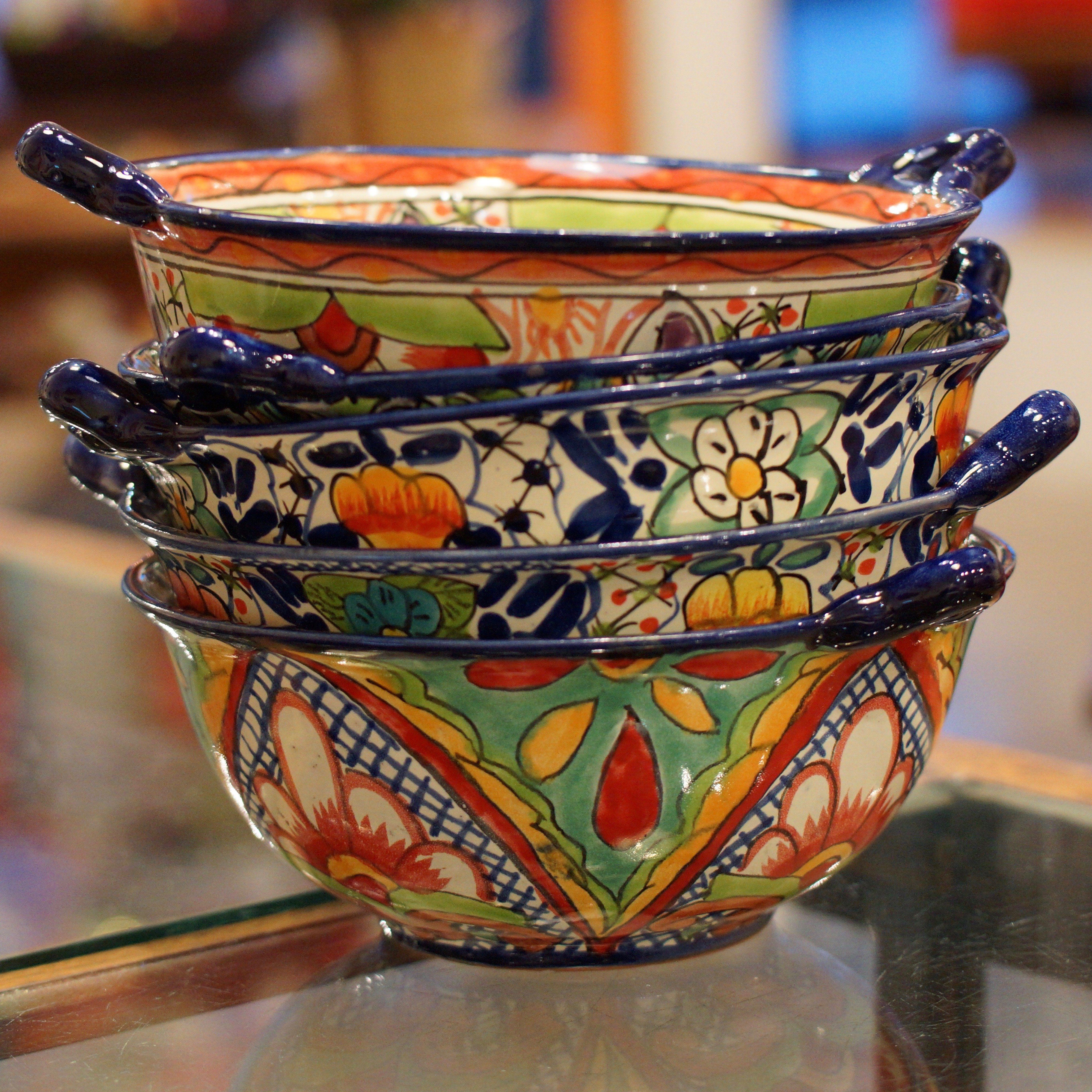 Mexican Talavera Cazuela Bowls with Handles, 12", Ready to Ship Ceramics Zinnia Folk Arts   