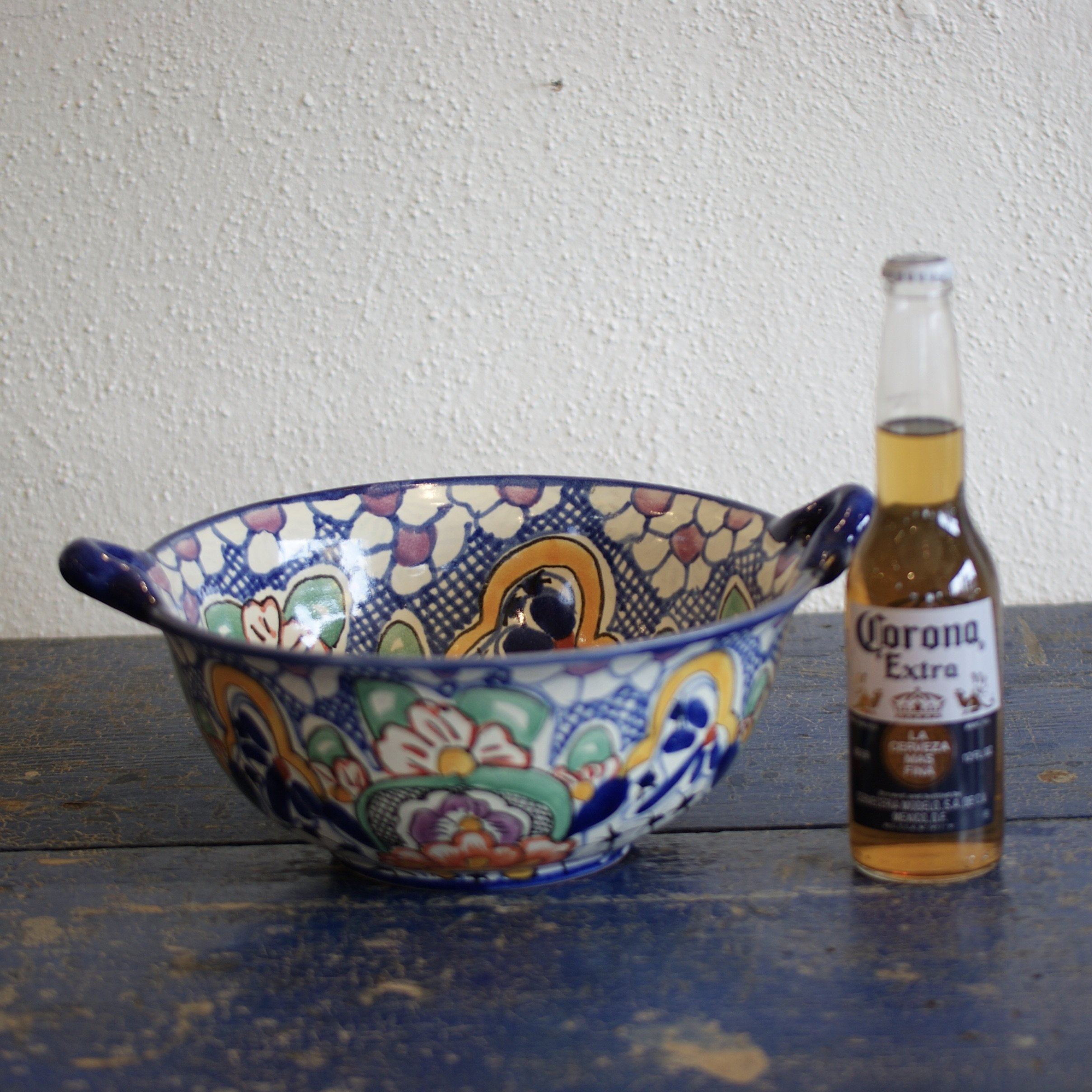 Mexican Talavera Cazuela Bowls with Handles, 12", Ready to Ship Ceramics Zinnia Folk Arts   