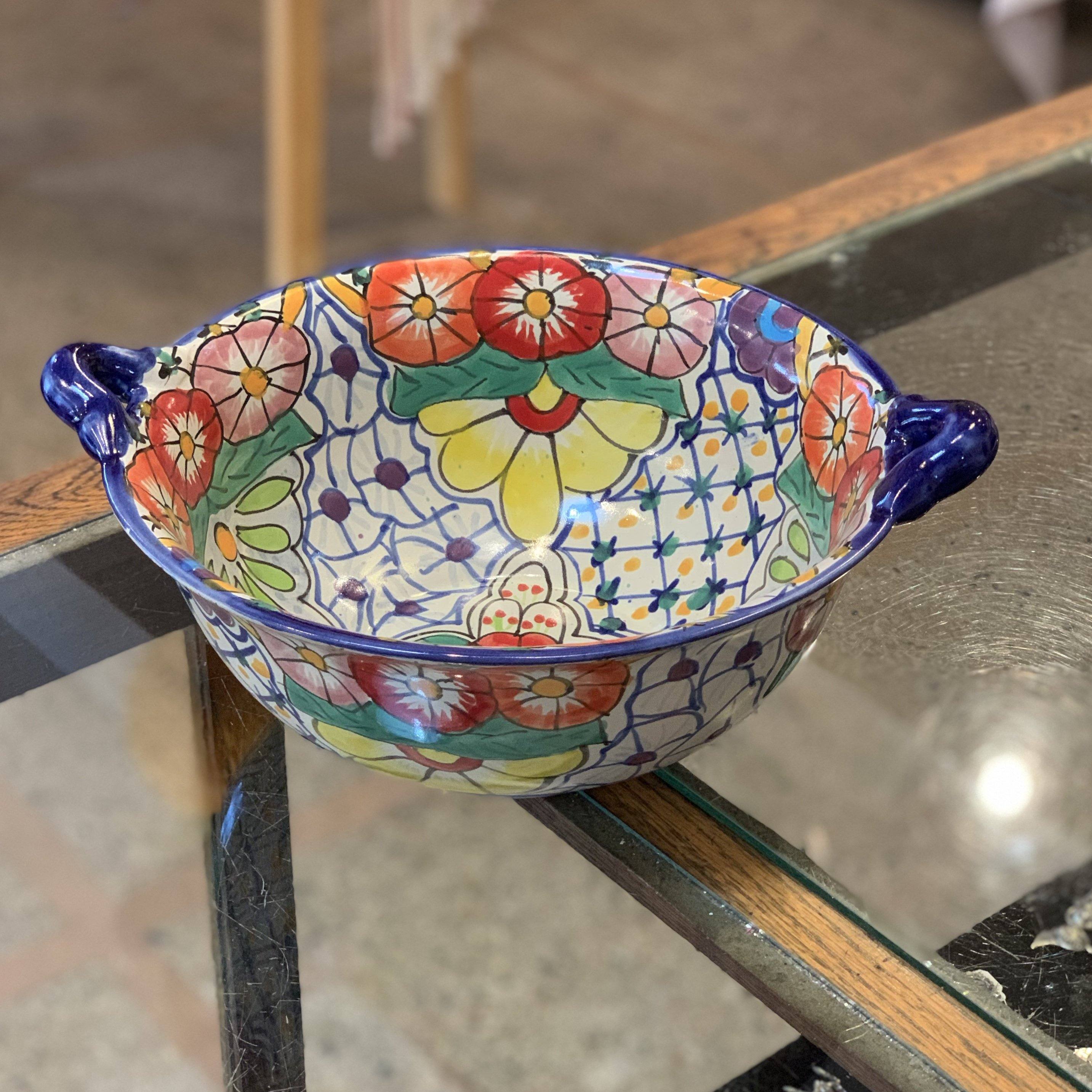 Mexican Talavera Cazuela Bowls with Handles, 12", Ready to Ship Ceramics Zinnia Folk Arts   