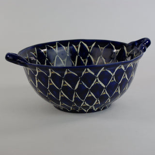 Mexican Talavera Cazuela Bowls with Handles, 12", Ready to Ship Ceramics Zinnia Folk Arts Blue Zinnia  