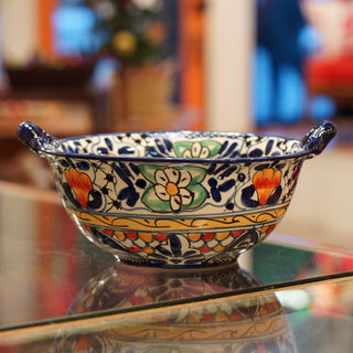 Mexican Talavera Cazuela Bowls with Handles, 12", Ready to Ship Ceramics Zinnia Folk Arts Cobalt  