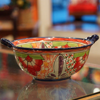 Mexican Talavera Cazuela Bowls with Handles, 12", Ready to Ship Ceramics Zinnia Folk Arts Rojo  