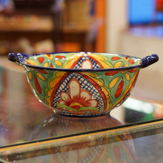 Mexican Talavera Cazuela Bowls with Handles, 12", Ready to Ship Ceramics Zinnia Folk Arts Verde  