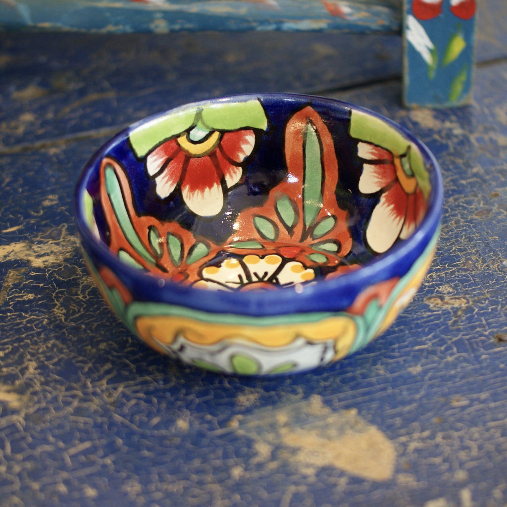 Mexican Talavera Cereal Bowls, Ready to Ship Ceramics Zinnia Folk Arts Azul y Rojo  