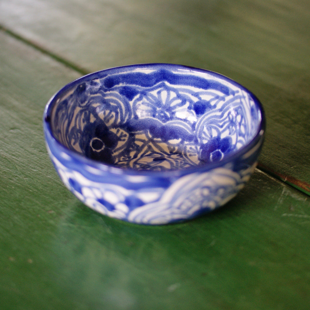 Mexican Talavera Cereal Bowls, Ready to Ship Ceramics Zinnia Folk Arts Blue and White  