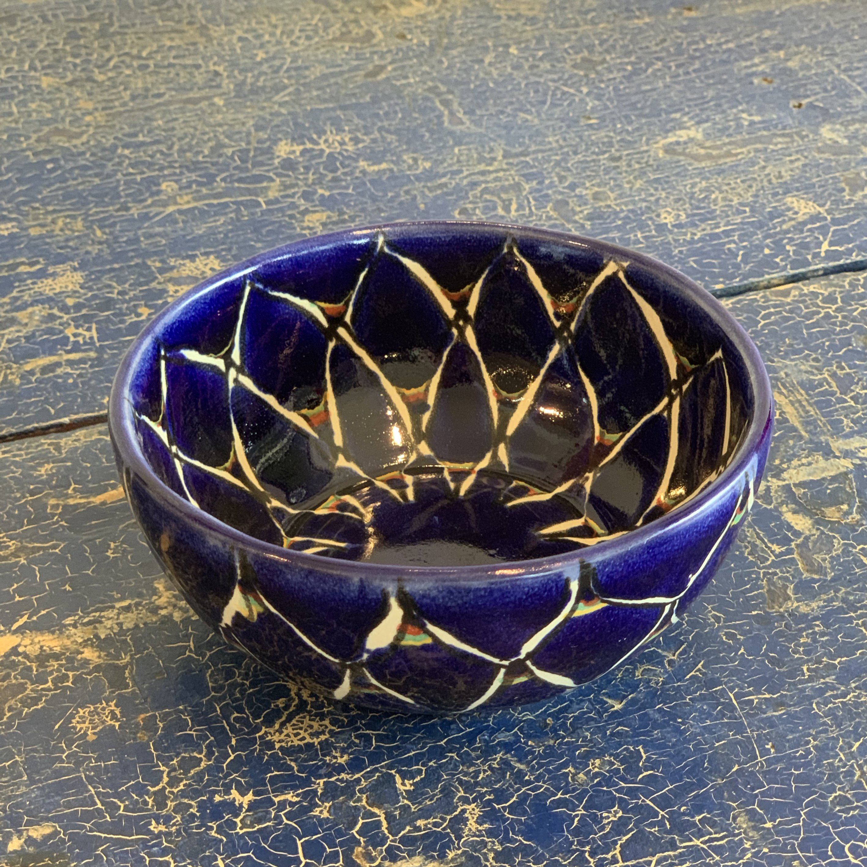 Mexican Talavera Cereal Bowls, Ready to Ship Ceramics Zinnia Folk Arts Blue Zinnia  