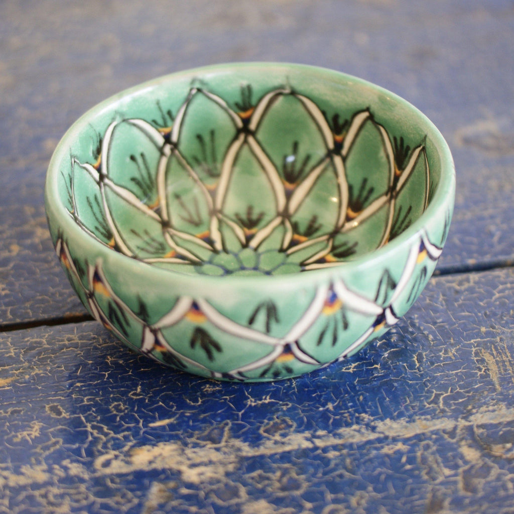 Mexican Talavera Cereal Bowls, Ready to Ship Ceramics Zinnia Folk Arts Green Zinnia  