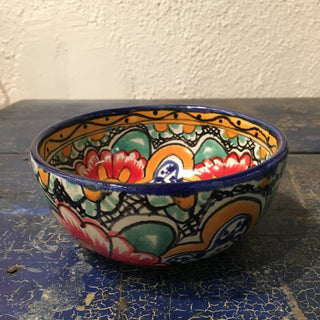 Mexican Talavera Cereal Bowls, Ready to Ship Ceramics Zinnia Folk Arts Orange Hibiscus  